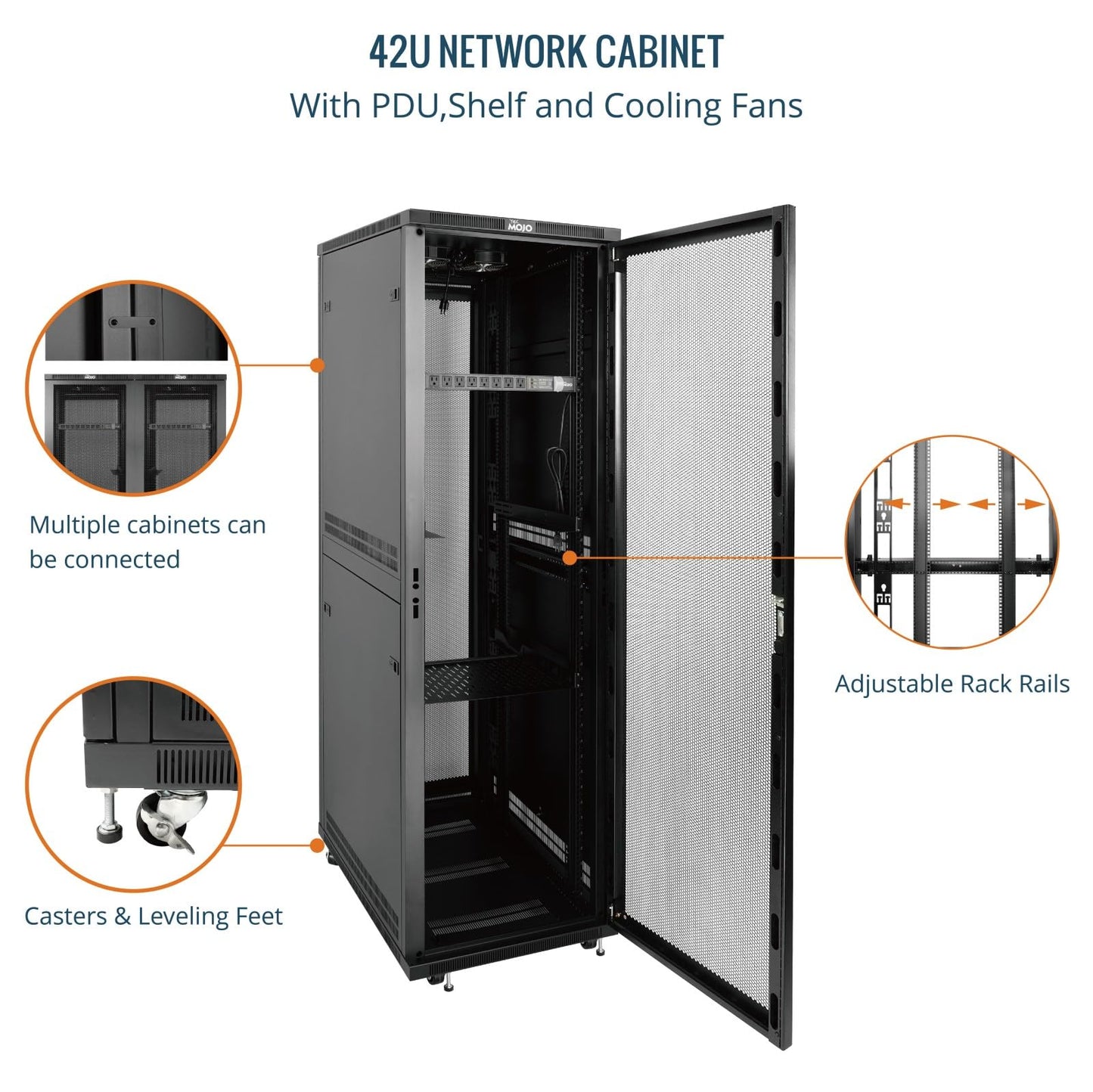 Tecmojo 42U Server Rack Network Cabinet 39.4" D x 23.6" W, Locking Data Cabinet Enclosure for 19" Server, Networking, AV & IT Equipment, Mesh Door, Black