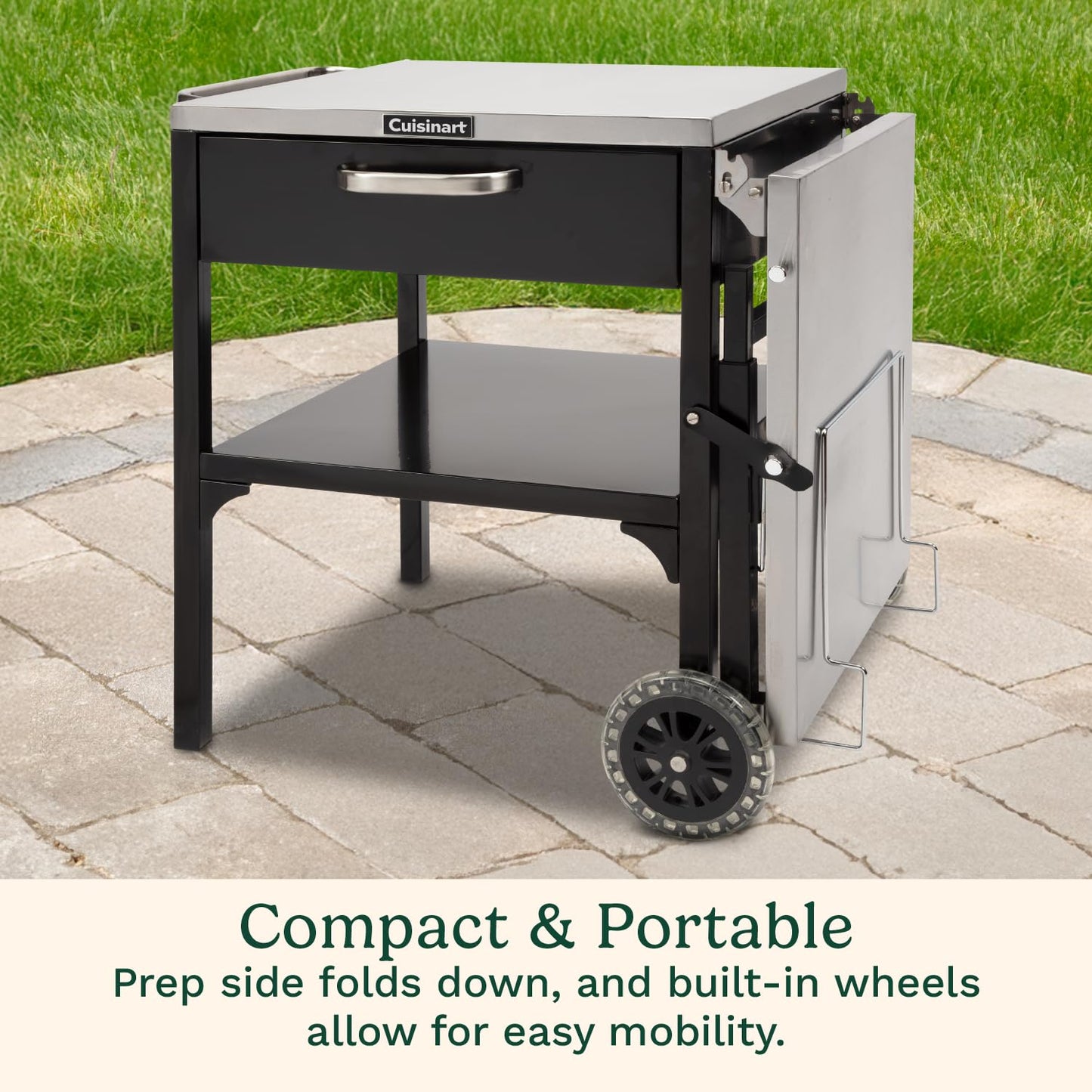 Cuisinart Prep ‘n Cook Outdoor Table and Grill Stand, Stainless Steel Folding Table with Wheels, 48” x 24” Prep Station for Home BBQ, Tailgates, Cookouts