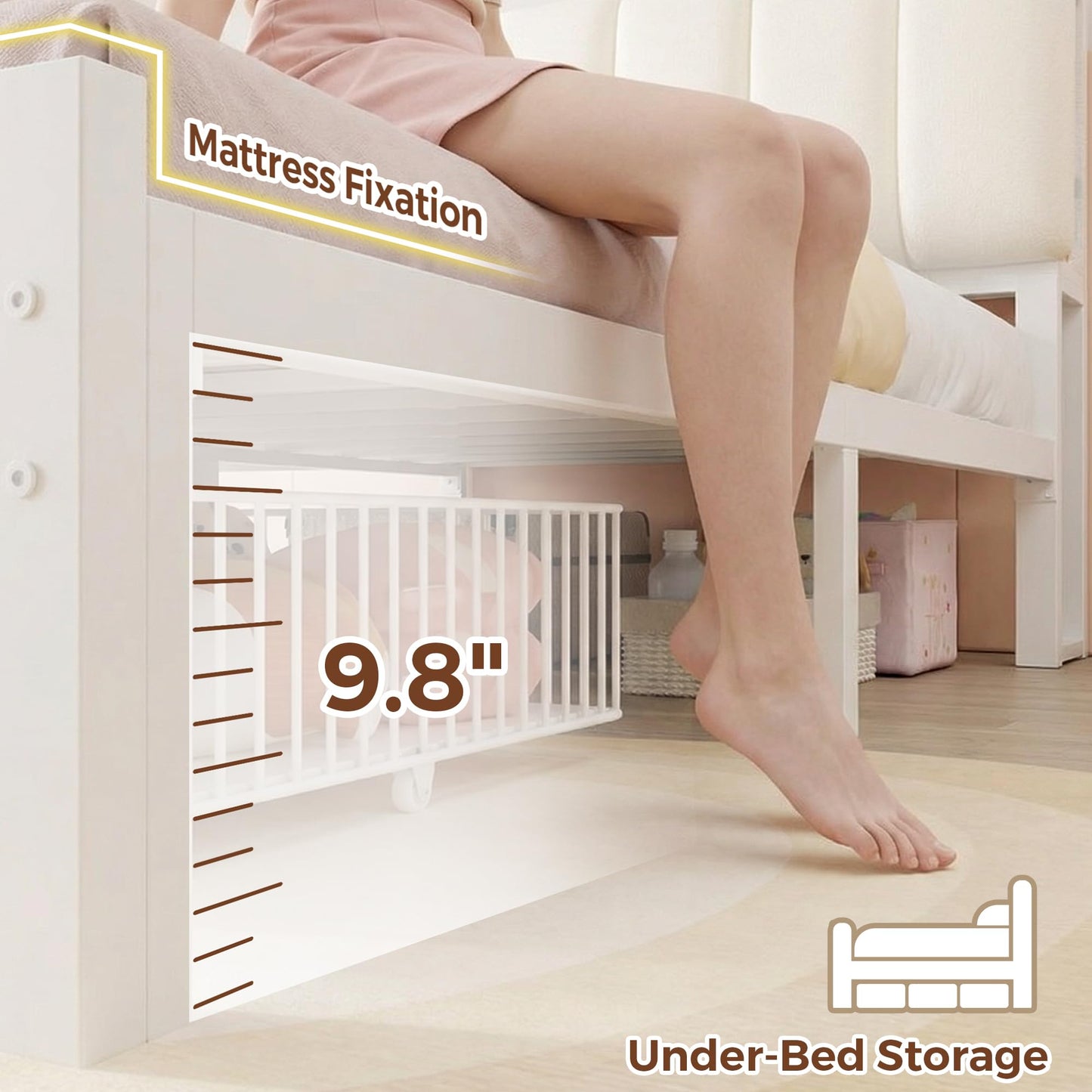 Jocoevol Full Size Bed Frame with Storage Headboard,Upholstered White Bed Frame Full with Storage Drawers and Charging Station,Velvet Platform Metal Bed, Noise-Free No Box Spring Needed