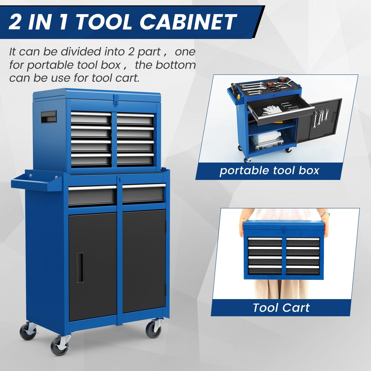 Goplus Rolling Tool Chest, 5-Drawer Tool Box Organizer w/Lockable Wheels & Sliding Drawers & Detachable Top & Adjustable Shelf, Tool Storage Cabinet for Garage Workshop (Blue)