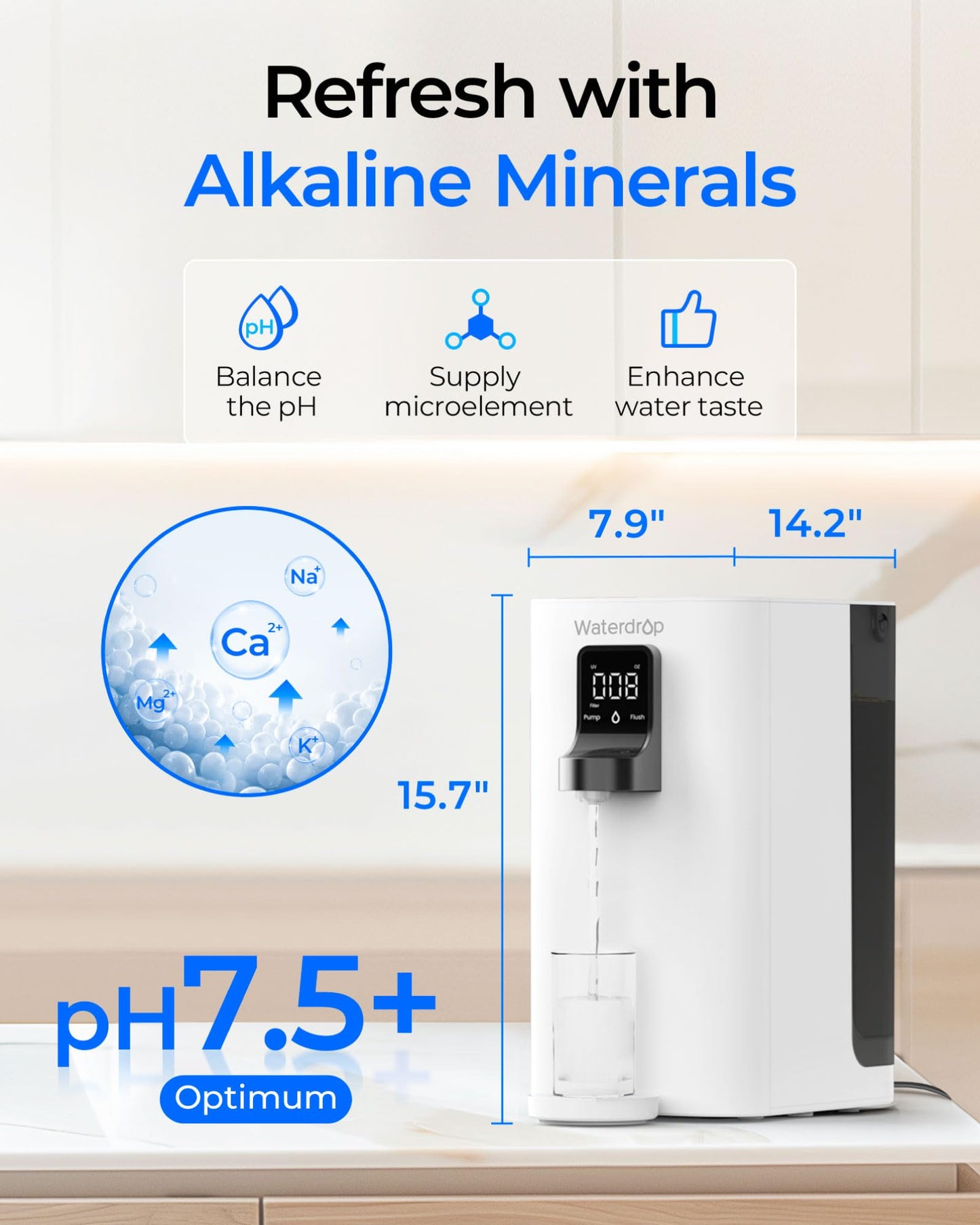 Waterdrop K19-SFK Reverse Osmosis Water Filter Countertop, Minerals, Countertop Reverse Osmosis System, 3:1 Pure to Drain, Reduce PFAS, No Installation Required, BPA Free