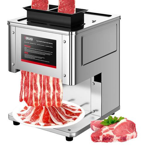 TERUISI Commercial Meat Cutter Machine, 950W Dual-Port Electric Meat Cutter 3.5mm&5mm Slicing Output 450 LBS/H, Meat Slicer with Removable Blade for Boneless Beef Chicken Soft Vegetables