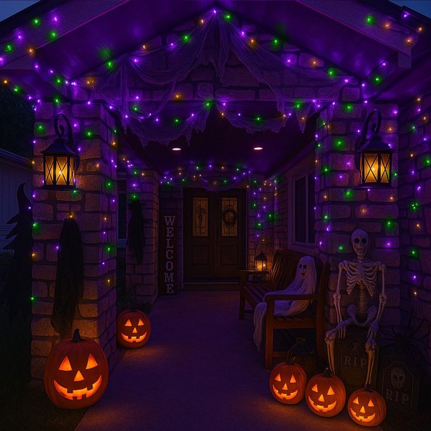 LAMPHOME 100 LED Fairy Lights Battery Operated Remote, 33FT, Plastic, Orange Purple Green, Model 0202002