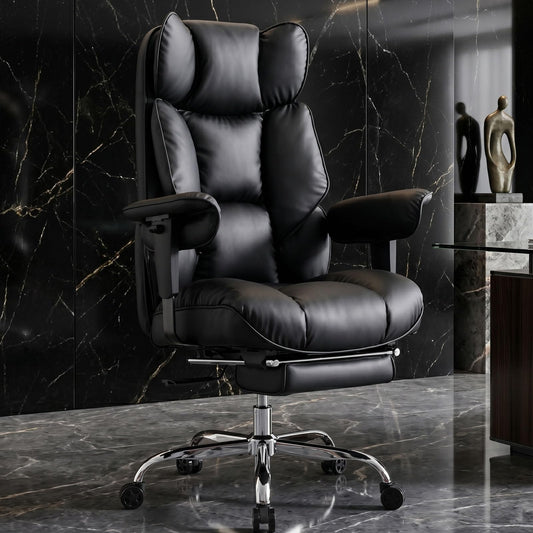 Efomao Big and Tall Office Chair 400lbs – PU Leather Executive Office Chair with Lumbar Support & Leg Rest, Heavy-Duty Computer Chair for Home Office, Grey
