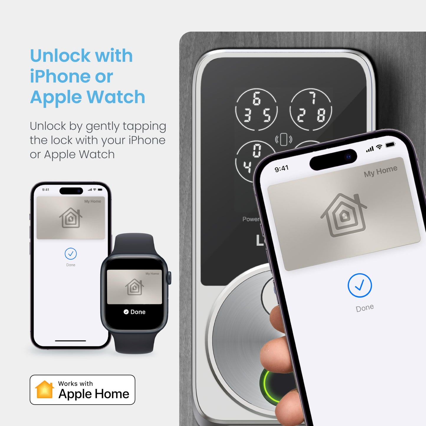 Lockly Secure Pro Smart Door Lock,Fingerprint Keyless Entry Door Lock,Apple Home Key Compatible,Auto Lock, App Remote Control,IP65 Waterproof,Easy Installation