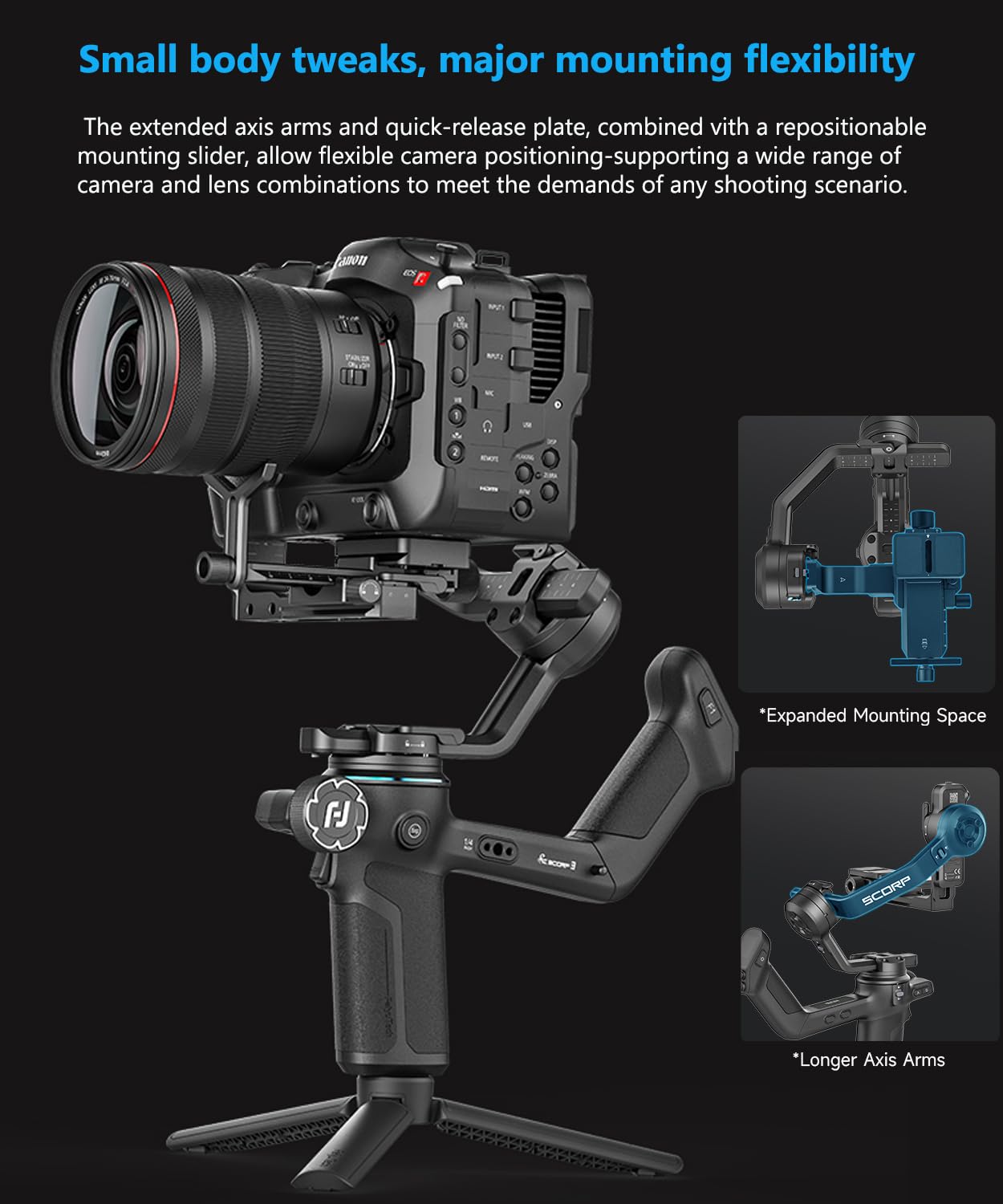 FeiyuTech SCORP 3 KIT Gimbal Stabilizer for DSLR and Mirrorless Camera,Built-in AI Tracking,Detachable Handle,3-Axis Gimbal for Sony/Canon/Nikon/Fujifilm, Max 3.5KG/7.72lbs,Touch Screen with Bag