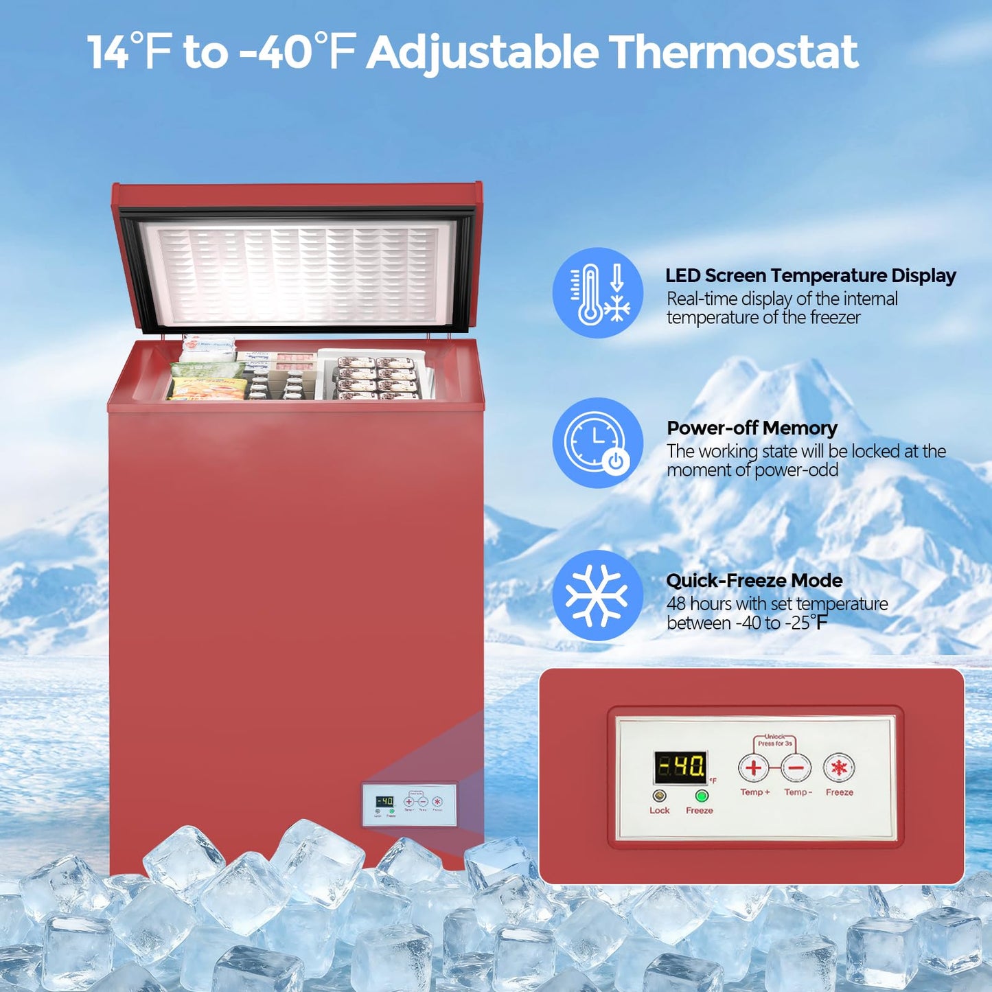 COWSAR 3.5 Cu.Ft Ultra-Low Temperature Chest Freezer, 14℉ to -40℉ Deep Freezer with 2 Removable Stainless Steel Baskets, Electronic Control, 7 Level Adjustable Thermostat