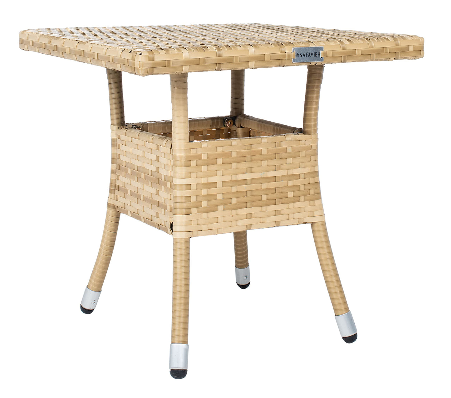 SAFAVIEH Outdoor - Edna 3-Piece Lounge Set - Natural & White - Steel Frame & Faux Rattan with Cushion - Wingback Tropical French Design - Ideal for Patio, Deck, Porch, Backyard (PAT7719D)