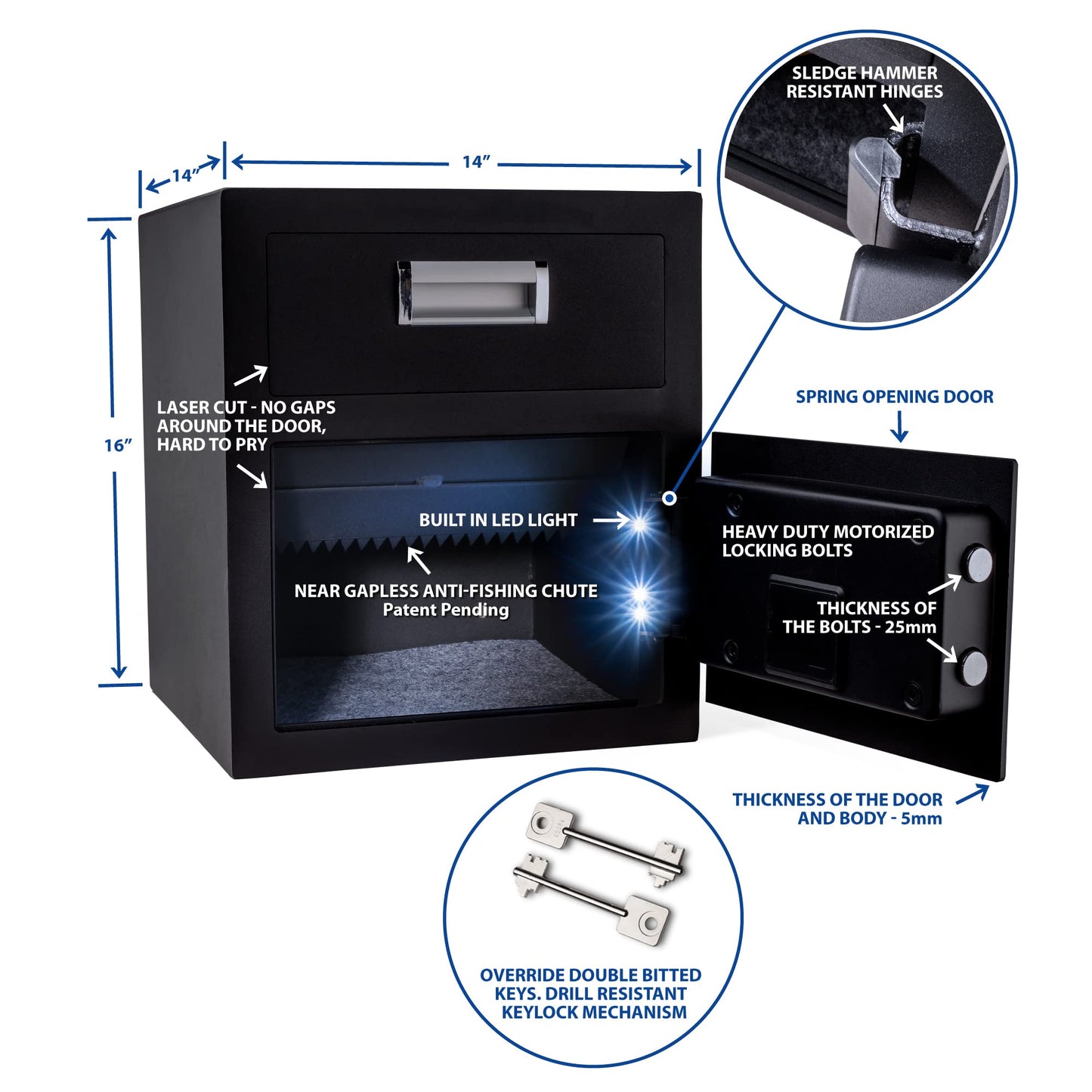 Viking Security Safe VS-40DS Heavy Duty Depository Safe with Drop Slot – Digital Keypad Money Safe for Cash, Business, Home, Office, Retail – Anti-Fish Design, LCD Display, Motorized Lock, Backup Key