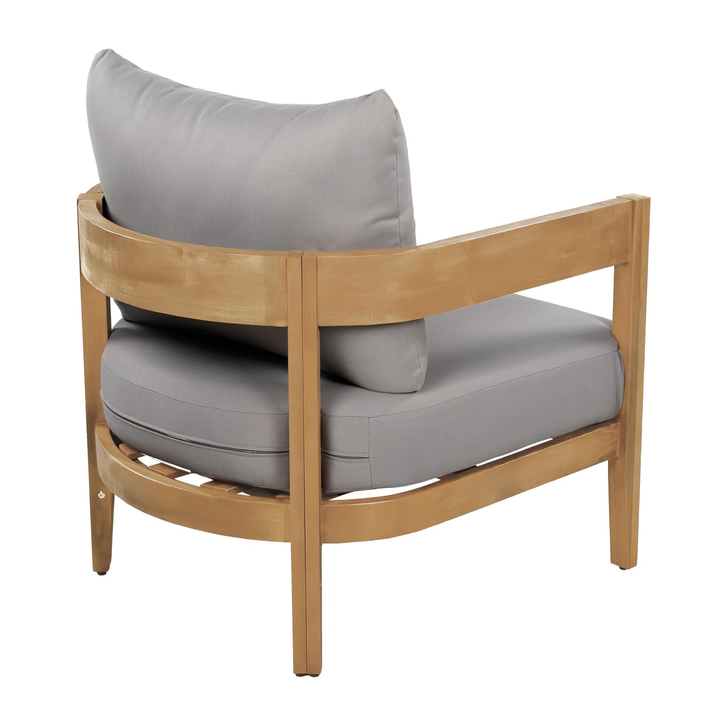 Christopher Knight Home Nadine Acacia Wood Club Chairs Set of 2, Outdoor Accent Chair, Tub Shape Design Armchair, Comfort Cushion Seating, Slat Open Back Reading Sofa for Balcony Garden, Teak+Gray
