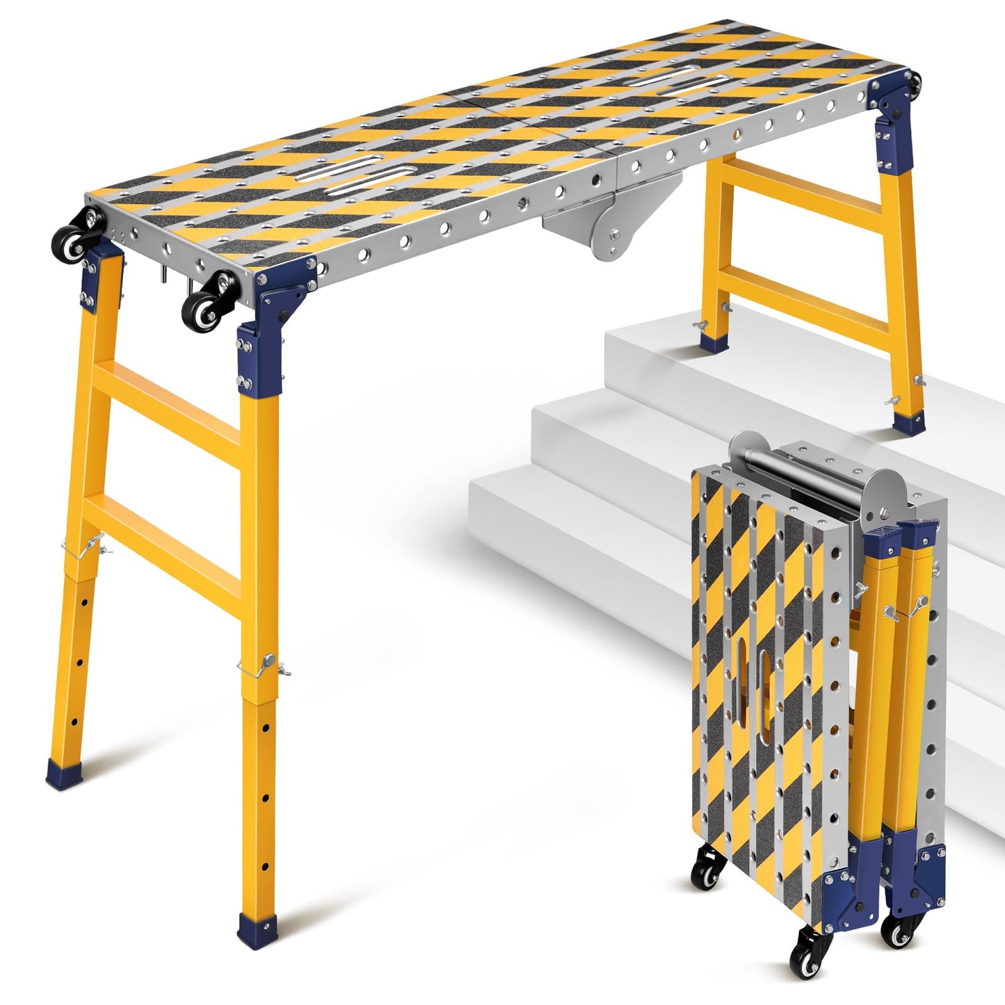 Versatile Portable Steel Work Bench with 4 Wheels 63×14 Inch