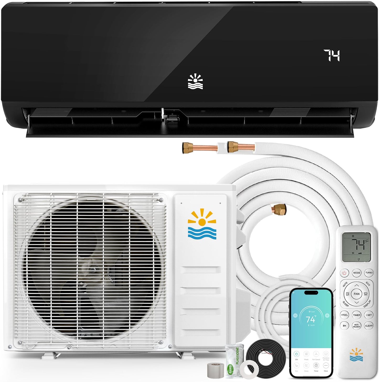Oylus Mini Split Ac/Heating System - 12000 BTU Mini Split Air Conditioner with Heat Pump Wifi Enabled Inverter, 20 SEER2 115V Energy Efficient Precharged DIY Split Ac Unit Up to 750 Sq.Ft