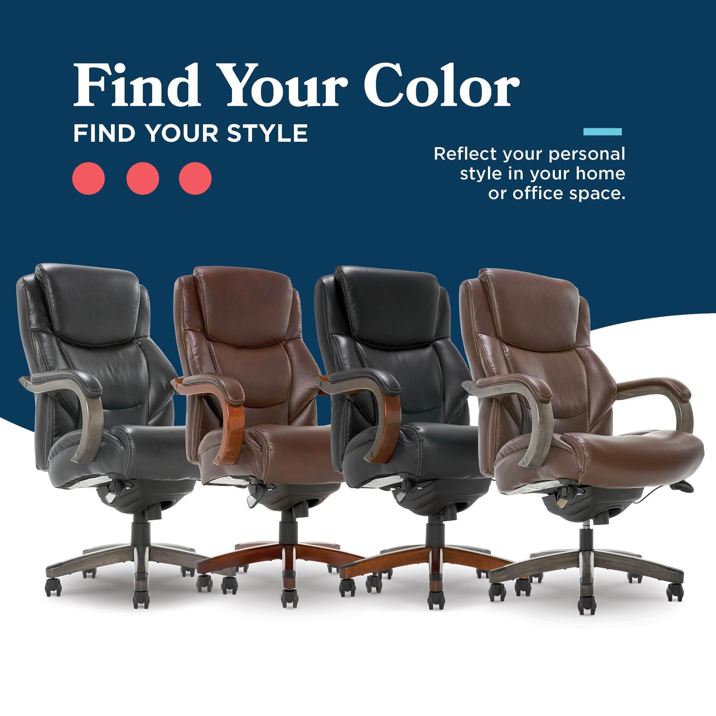 La-Z-Boy Delano Big and Tall Executive Office Chair - Ergonomic Lumbar Support Memory Foam - Bonded Leather Desk Chair for Home Office - Weathered Gray Wood Arms - Brown