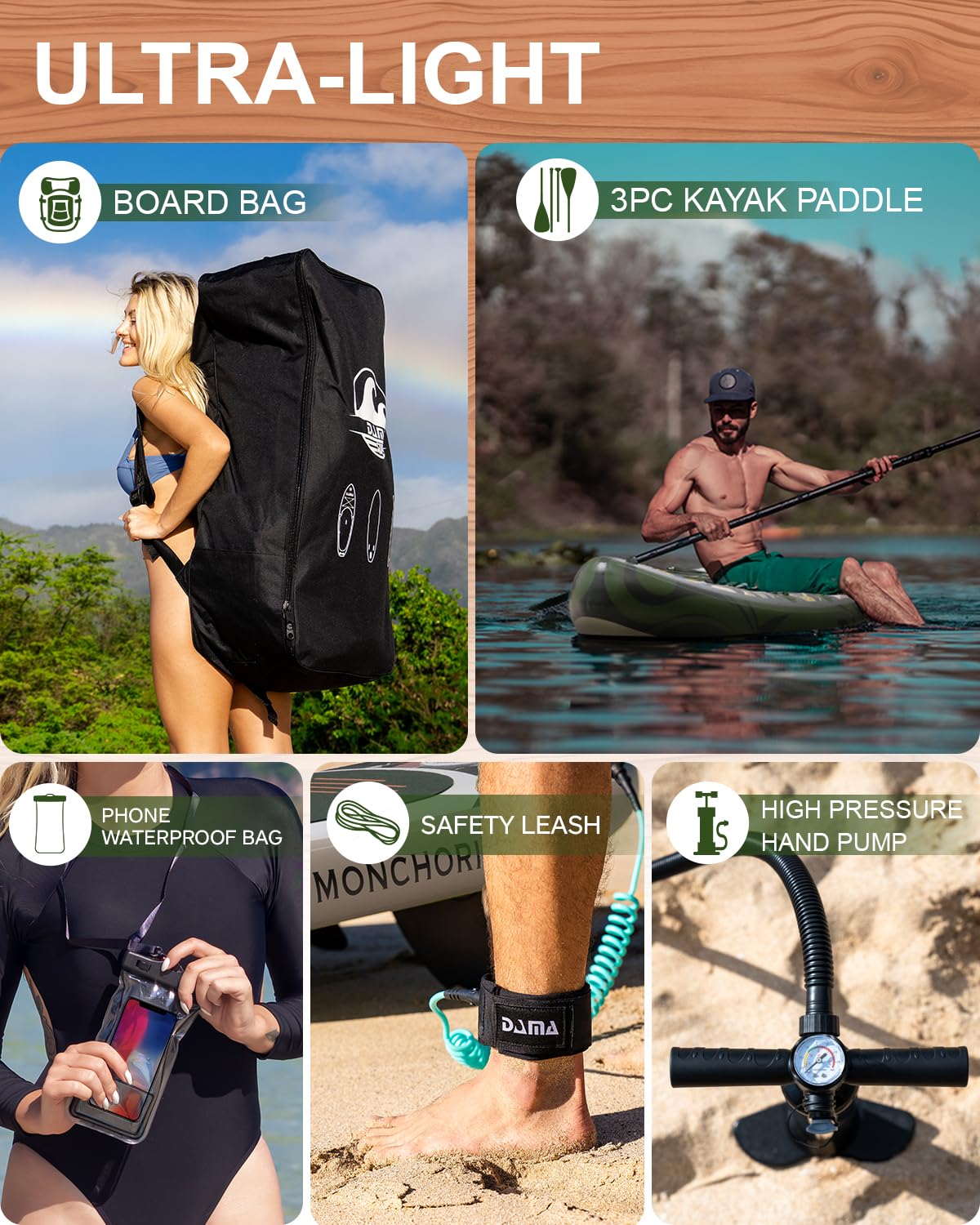 DAMA Paddle Board, 11' x 34" x 6", 400 lb Weight Capacity, All-Around Paddle Board for Multi-Person Use, Pet-Friendly Design, Wide Stable Structure for Beginners, Smooth Gliding for Yoga and Fishing