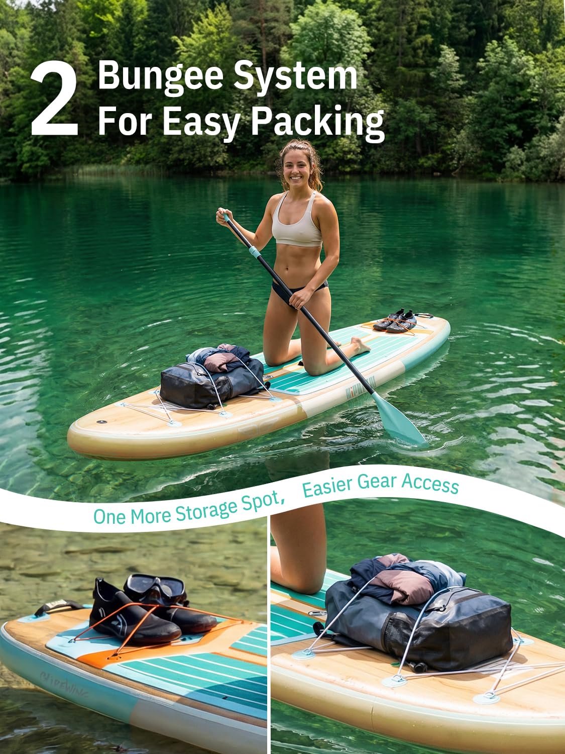 Niphean (Extra Large) Inflatable Paddle Board, SUP for 2+1 People/Family 500lbs Capacity Stand Up Paddle Board with SUP Accessories, StabilTrac Fin Non-Slip Paddleboard for Adults-Mint