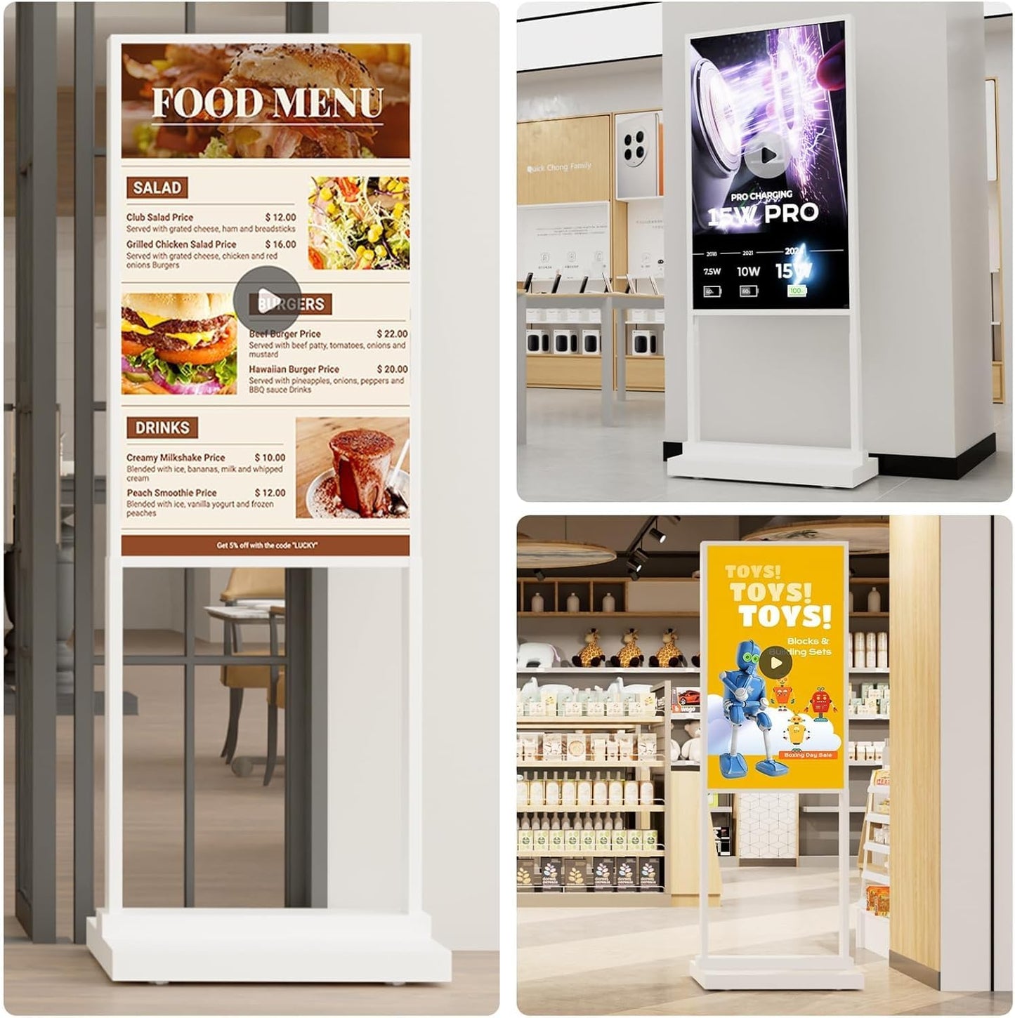 Canlarriz 32 inch Digital Signage Kiosk 700 nits FHD Ultra-Bright Advertising Screen Floor Standing Digital Poster for Retail Displays and Trade Show Display Free Web Content Editor Android USB