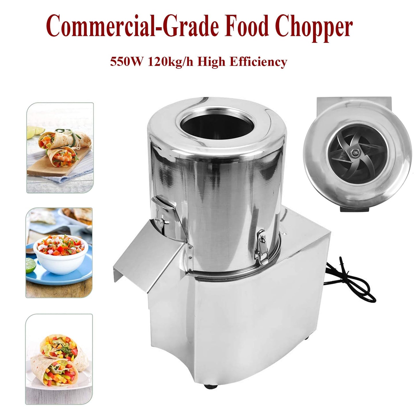 SHILINTONG Commercial Electric Food Processor 550W – Heavy Duty Vegetable Chopper Machine – Stainless Steel Body & Blades – 120Kg/H High Capacity – for Restaurant & Kitchen Use (110V)