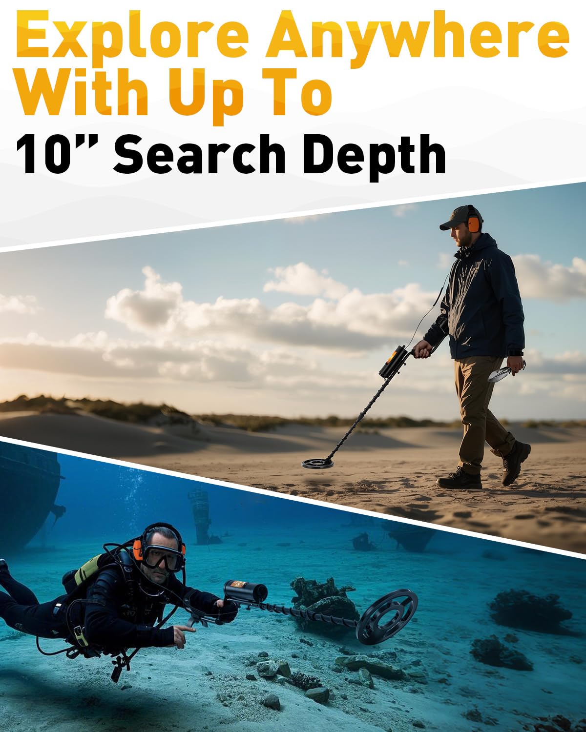 Hazlewolke Underwater Metal Detector, 130ft Waterproof Metal Detector with Pinpoint Mode, 10” Depth Metal Detectors for Adults Professional, Detector De Metales Oro Y Plata