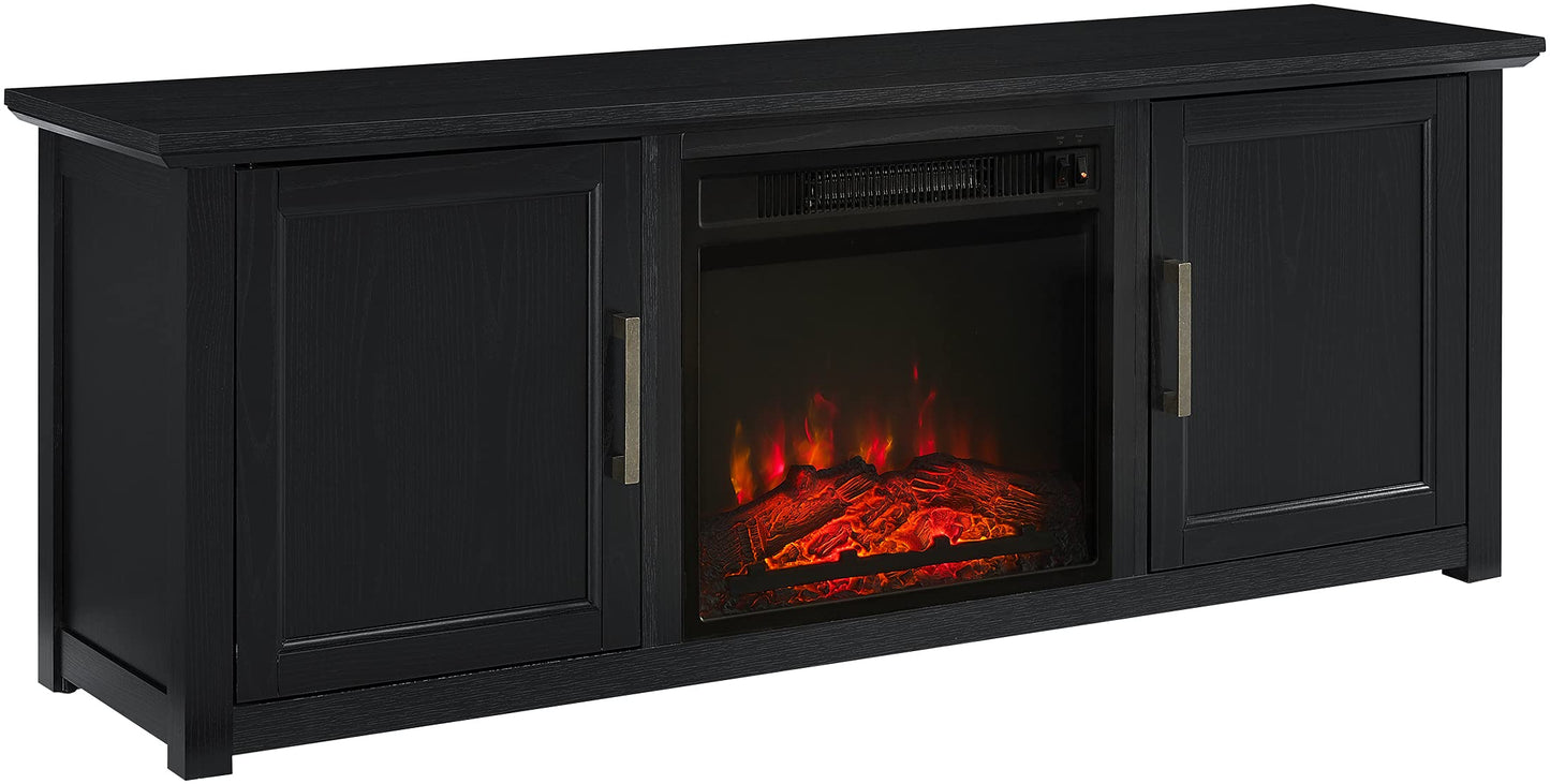 Crosley Furniture Camden Low Profile Fireplace TV Stand for 65+ inch TVs, Entertainment Center with Shelves, Black