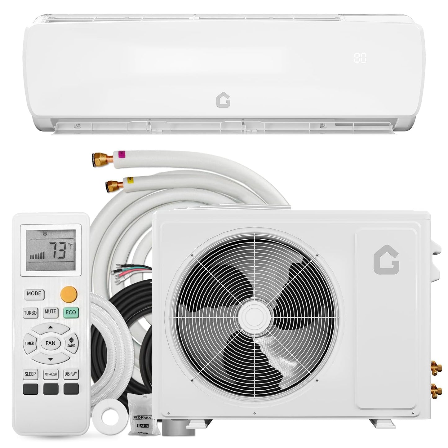 18000 BTU Mini Split Air Conditioner & Heater, 19 SEER2 230V Energy Saving Ductless AC Unit Cools Rooms up to 1250 Sq. Ft with Heat Pump & Installation Kit