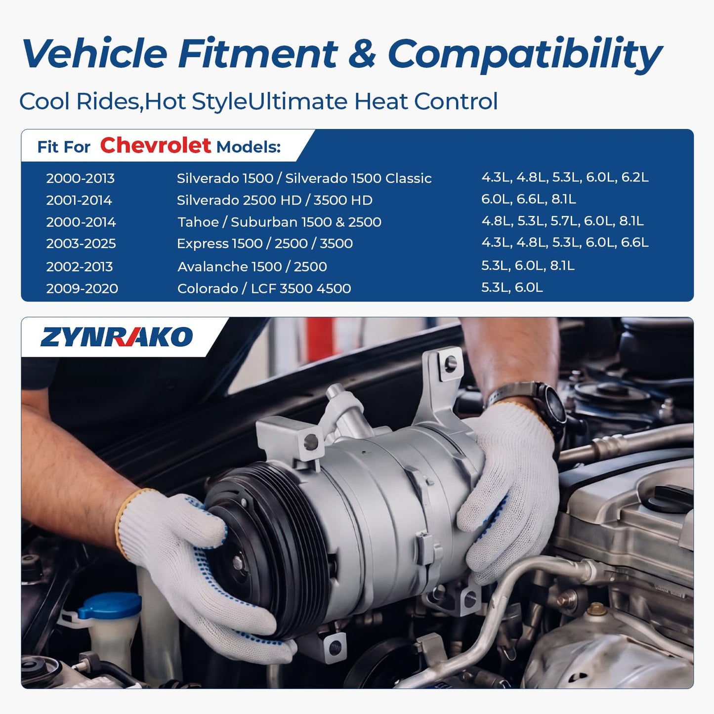 Air Conditioner AC Compressor with Clutch Compatible with Chevy, GMC Models, Silverado, Suburban, Avalanche, Sierra, Tahoe, Express, Yukon, Escalade, and More, with 2 Mounting Holes #Replace CO29002C