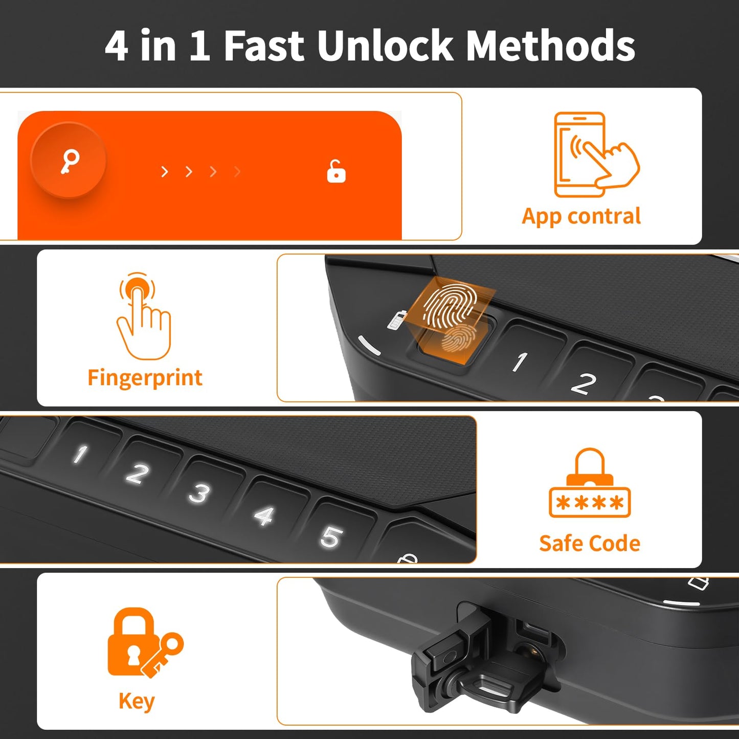INSKEY Biometric Gun Safe for Handgun-Full Size Pistol Safe Box, 4-in-1 Quick Access with Fingerprint/App/Code/Keys, Portable Waterproof Durable Lock Box for Home, Car, Travel