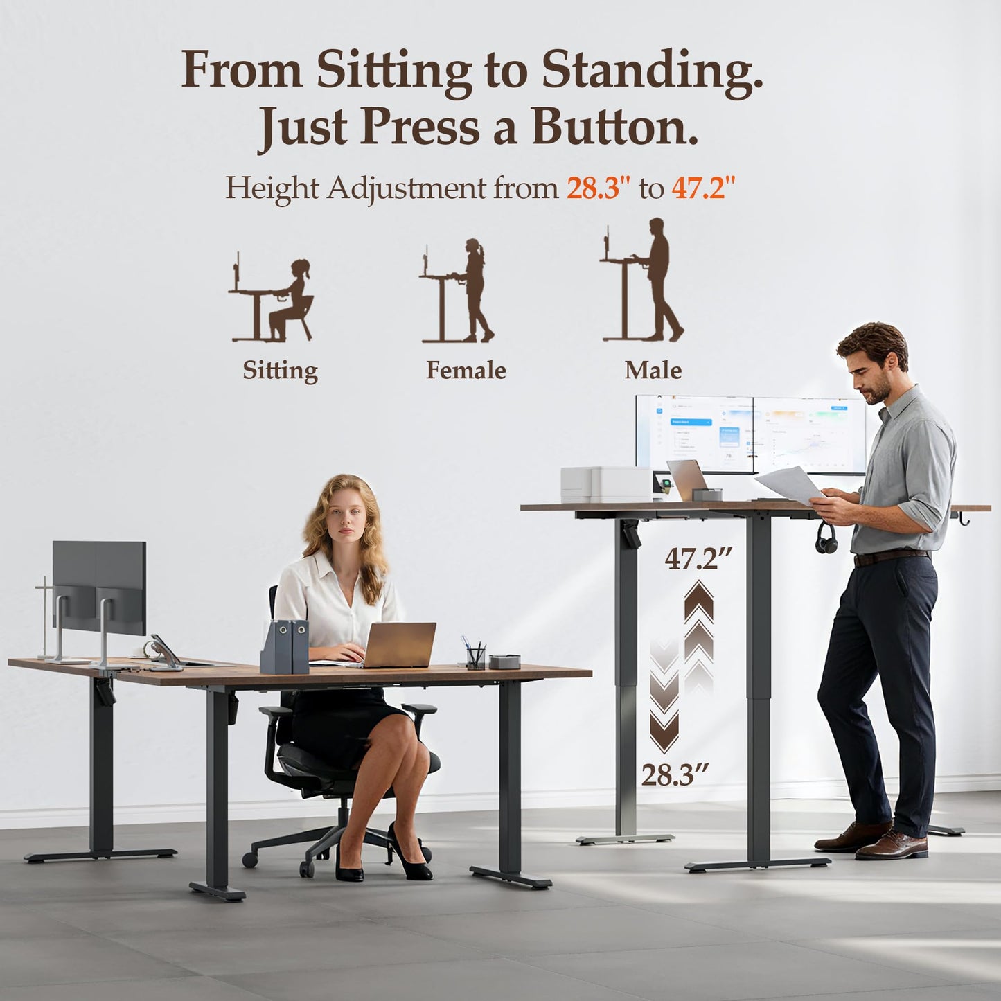 Klicelor L Shaped Standing Desk 73 x 60 Inch, Electric Height Adjustable Corner Desk for Home Office Workstation, Ergonomic Sit Stand Computer Table with Memory Controller, Rustic Brown