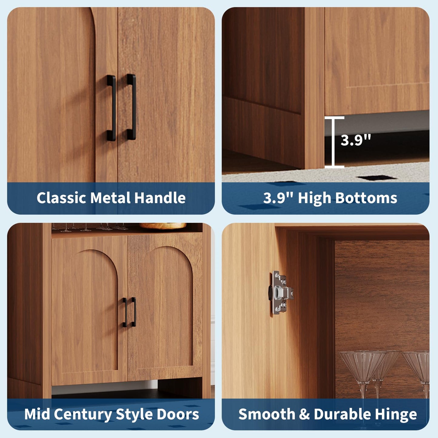 IDEALHOUSE 71" Tall Bookshelf Arched Cabinet with Storage, Mid-Century Bookcase Modern Wooden Kitchen Pantry Display Storage Cabinet with Open Adjustable Shelves for Living Room Home Office