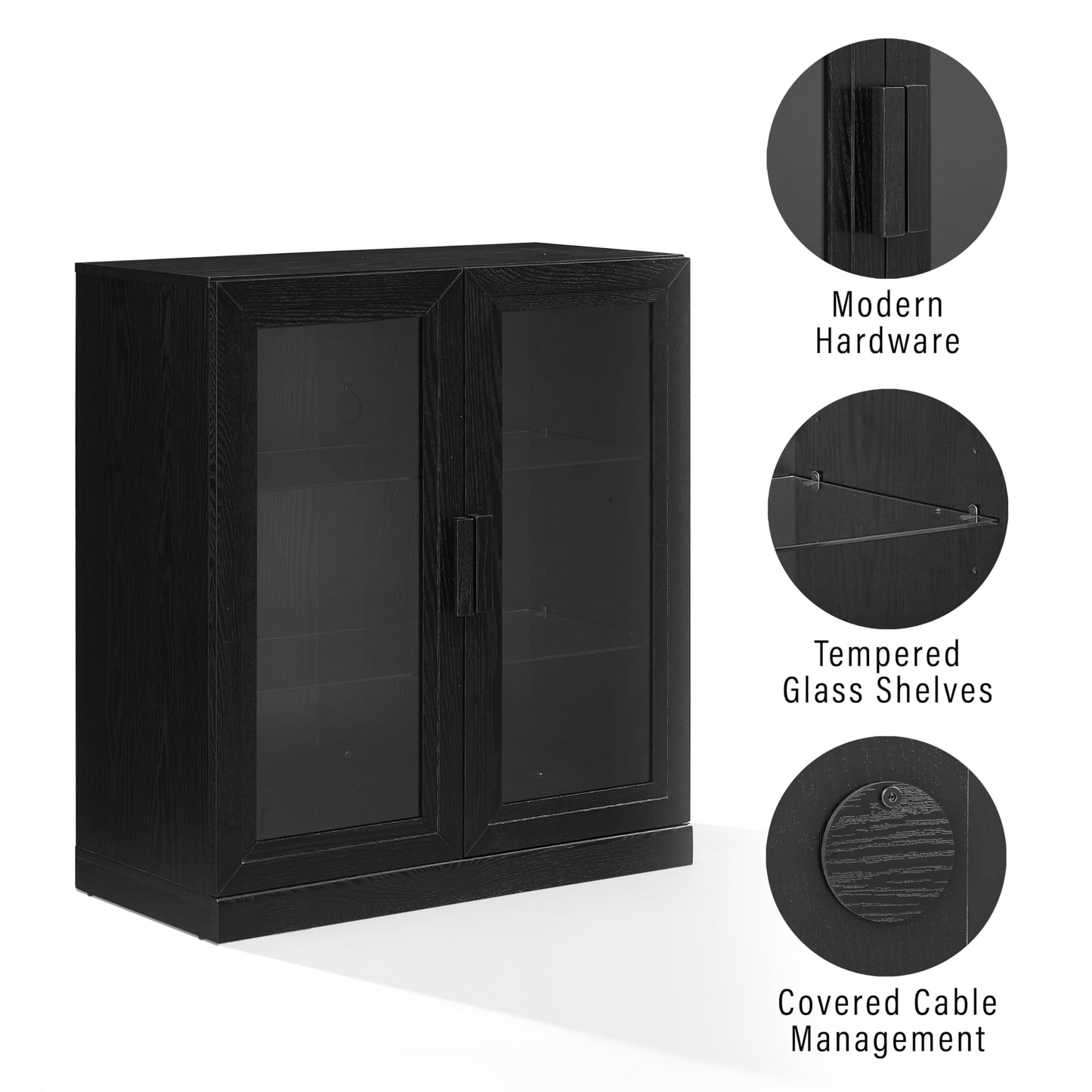 Crosley Furniture Essen Stackable Glass Door Kitchen Pantry Storage Cabinet, Accent Cabinets for Entryway, Black