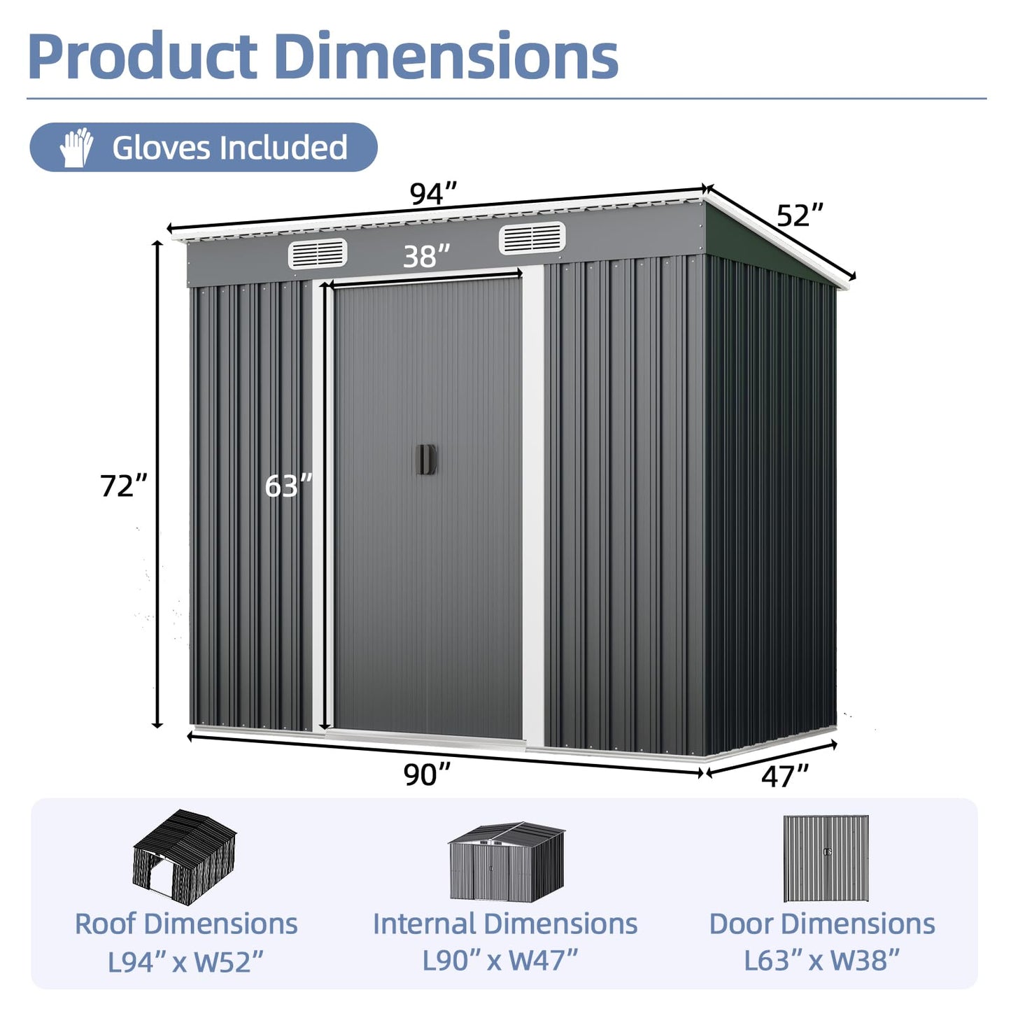 4x8 Metal Storage Shed Outdoor Steel Garden Tool Shed Metal shed with Sliding Door for Backyard, Lawn, Patio Yard, Grey