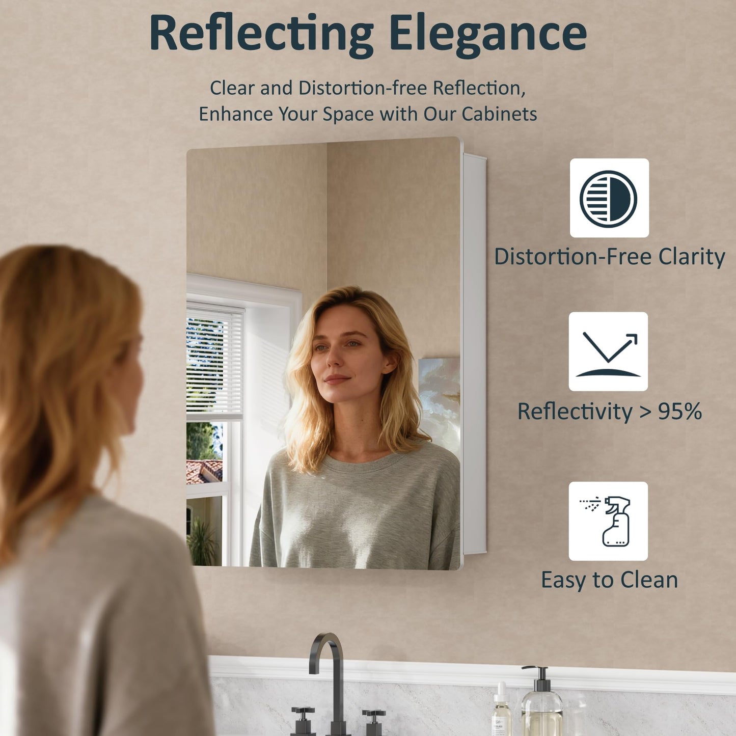 20x28 Inch Medicine Cabinet with Mirror, Recessed or Surface Mounted Bathroom Cabinets for Storage, 2 Fully Adjustable Tempered Glass Shelves, Soft-close DTC Hinges, HD Reflection Mirror Door, Silver