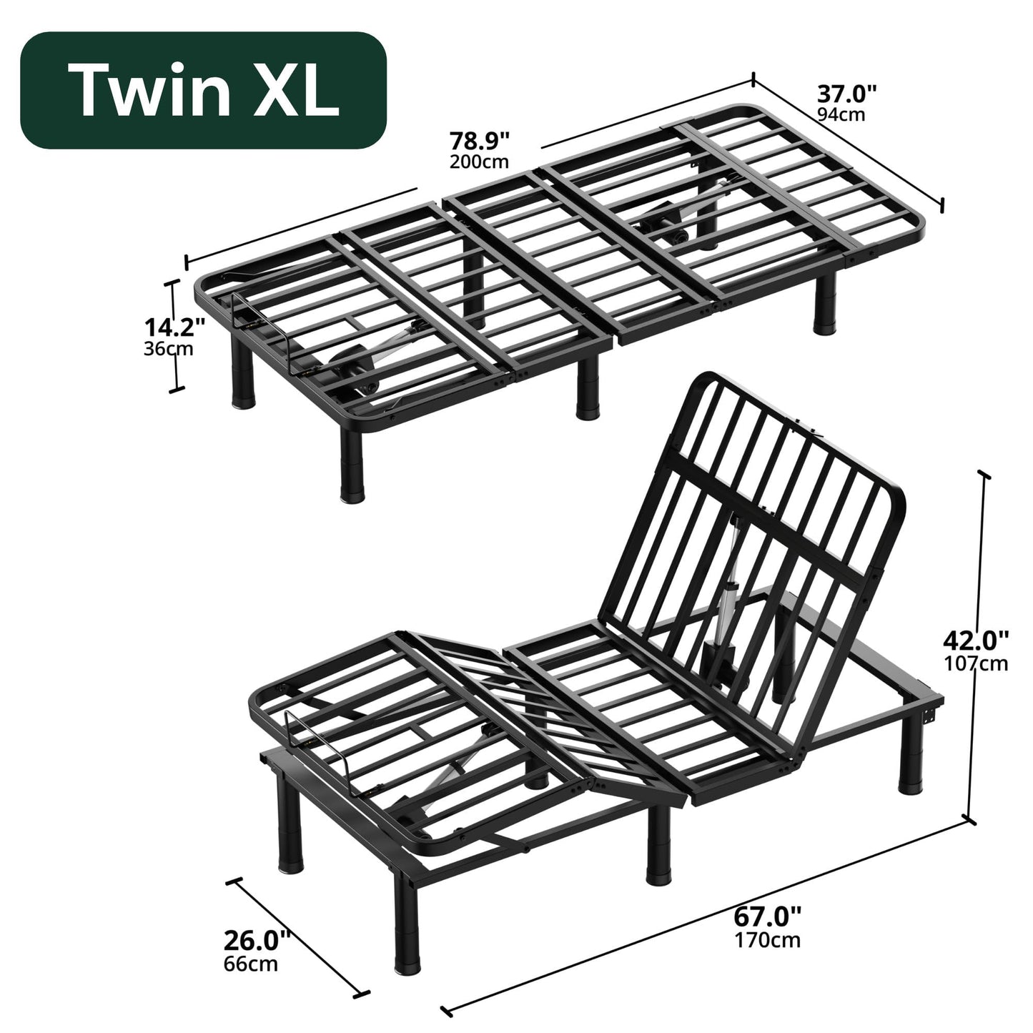 SunsGrove Twin XL Adjustable Bed Frame with Wireless Remote, Zero Gravity, Head & Foot Incline, Anti-Snore, Memory Presets, Quiet Motor, Electric Bed with Adjustable Leg Heights