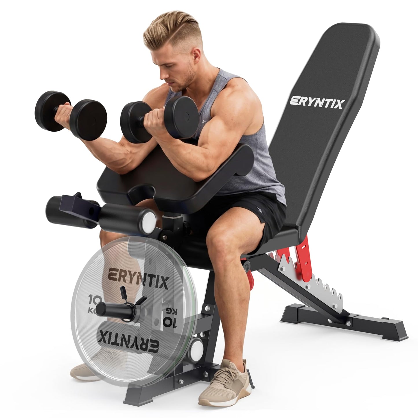 Eryntix Adjustable Leg Extension and Curl Machine, Foldable Pro Heavy-Duty Weight Bench, 1600LBS Workout Bench, 21-Position Multifunctional Weight Benchs, Iscc Plus Certified for Home Gym