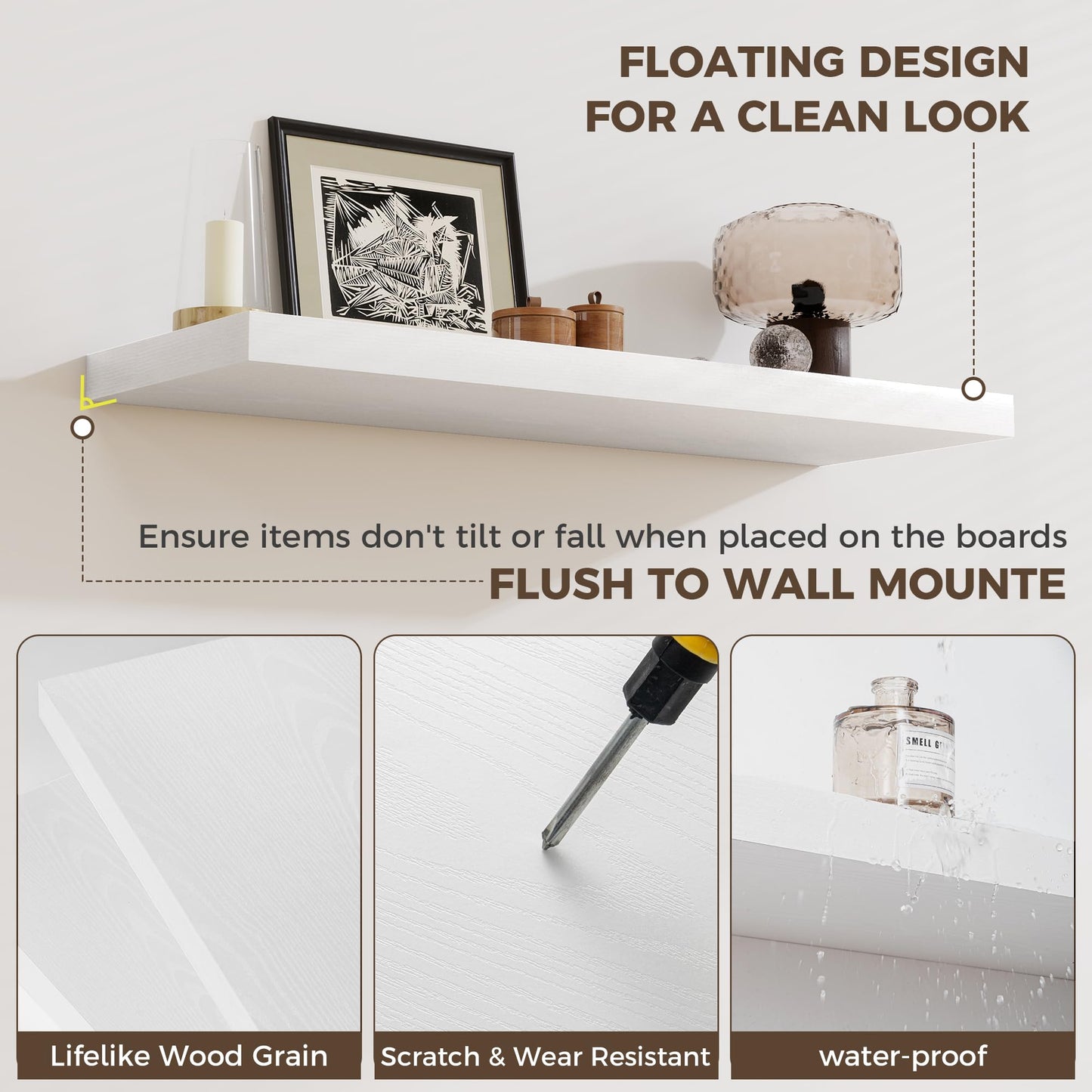 Fun Memories White Deep Floating Shelves, 72 x 12 Inch Long Wall Shelves, Large Display Shelf & Storage Shelf, Wood Floating Wall Shelves for Fireplace Mantel, Living Room, Home Office - Set of 2
