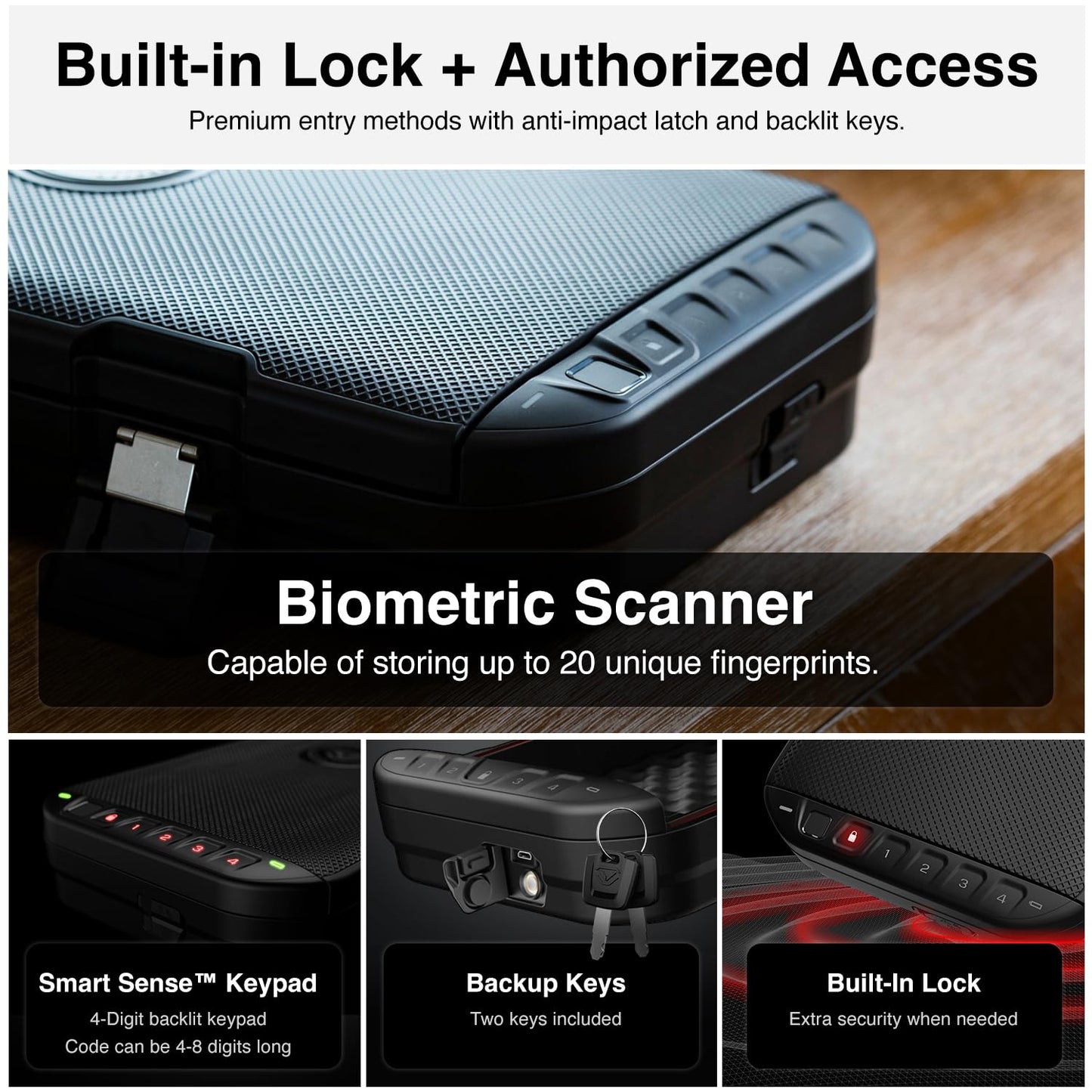 VAULTEK LifePod 20 Full-Size Biometric Lockable Weatherproof Case with Built-in Lock, Steel Security Cable, & TSA Handgun Case or Car Safe, Portable Travel Pistol Safe/Covert Black/Biometric
