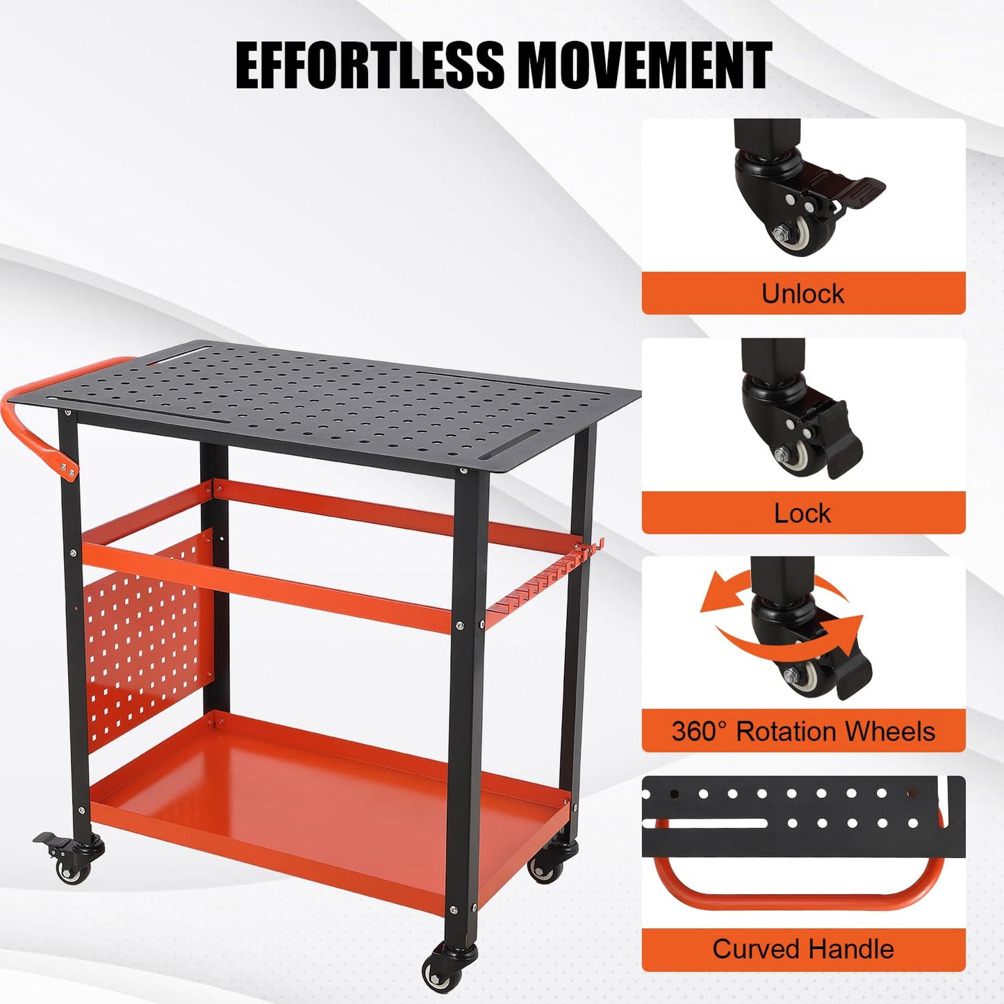 Heavy-Duty Welding Table with Wheels, 36"X24" Portable Welder Workbench with 5/8" Fixture Holes & Storage Panels for Shop & Workshop | Mobile Welding Station & Fabrication Table