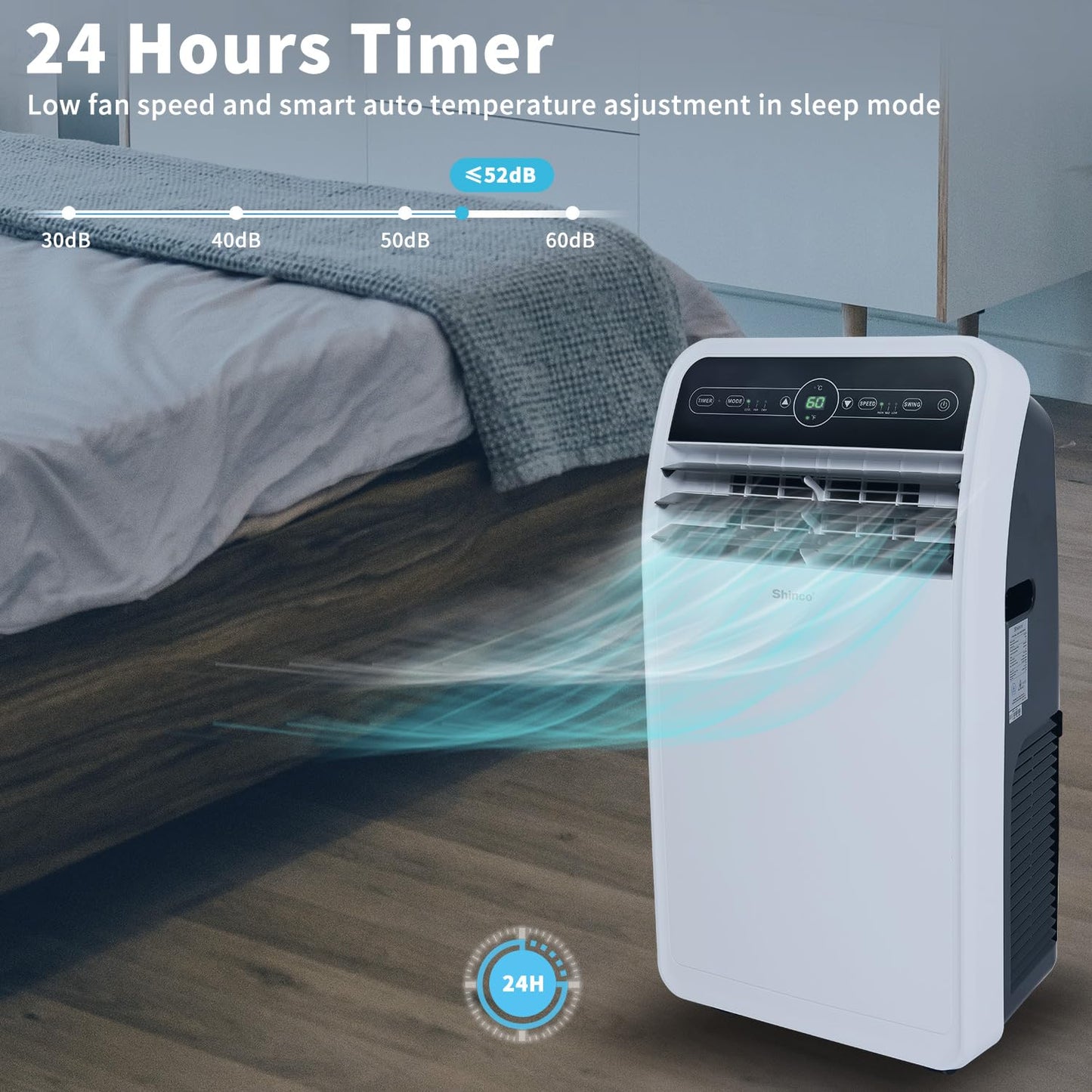 Shinco 12,000 BTU Portable Air Conditioner, Portable AC Unit with Built-in Cool, Dehumidifier&Fan Modes for Room up to 450 sq.ft, with Remote Control, 24 Hour Timer, Installation Kit