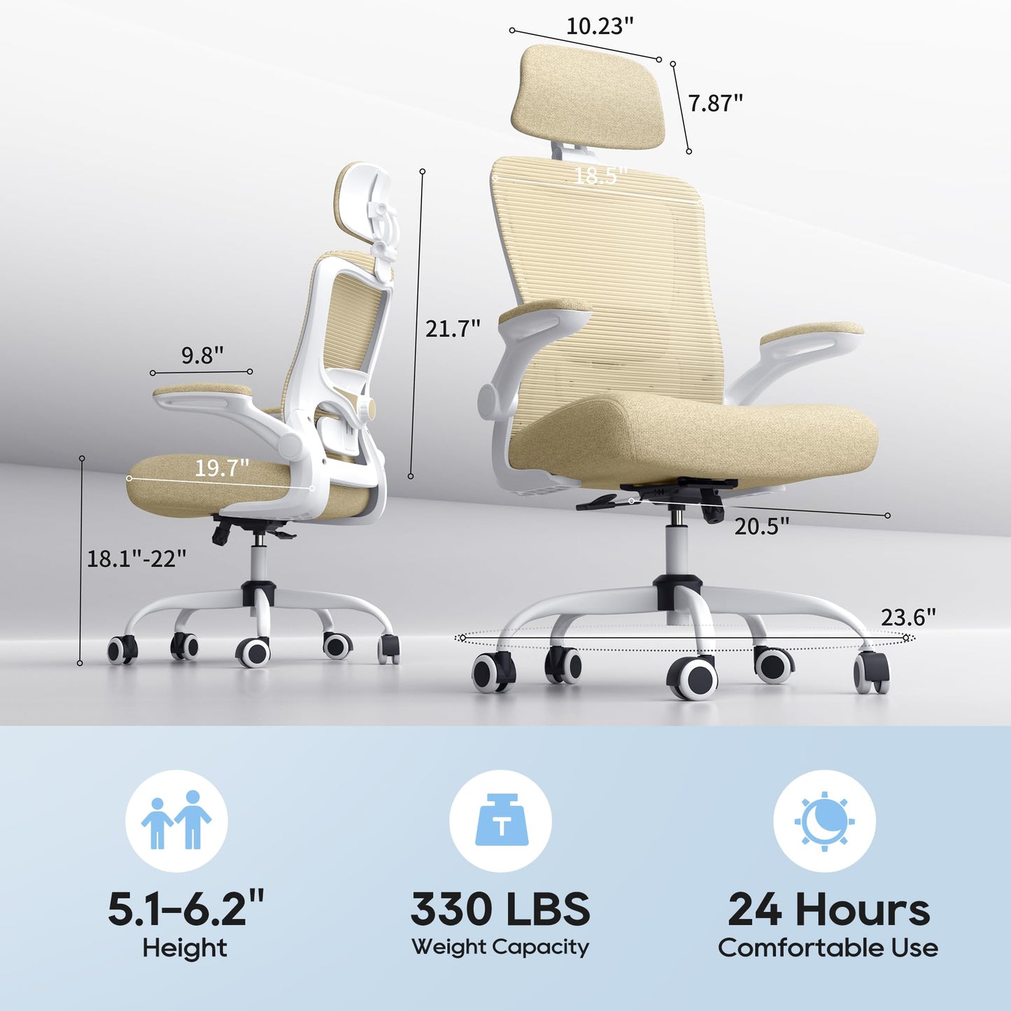 Ergonomic Office Chair, High Back Mesh Office Chair with Adjustable Lumbar Support, Flip-Up Armrests, Swivel Computer Desk Chair for Home Office