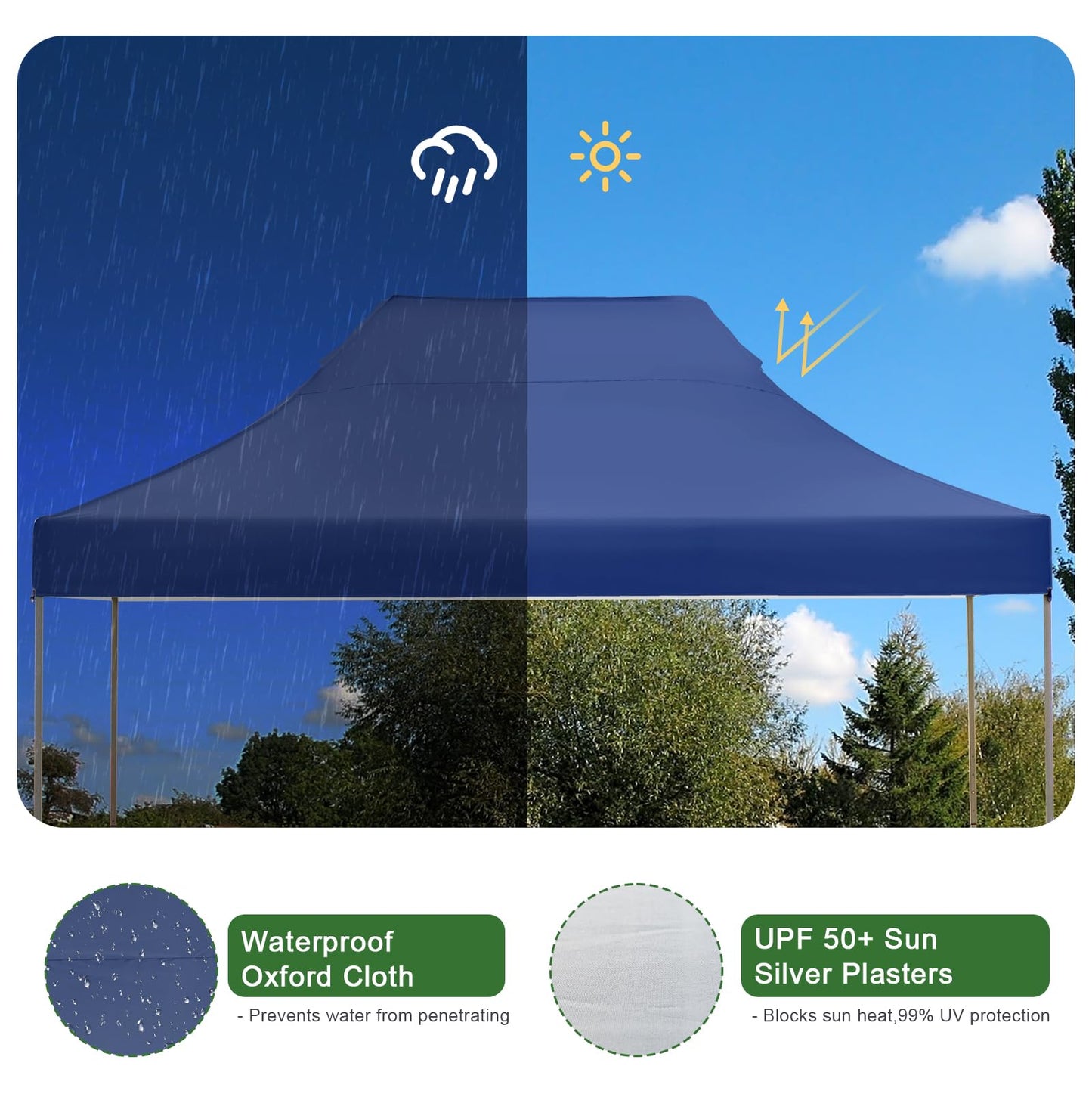 10x15 Heavy Duty Pop Up Canopy Tent, Outdoor Commercial Easy Up Canopy Outdoor Party Tents with 3 Removable sidewalls and Wheeled Bag for Events, Parties, Weddings (Navy Blue)