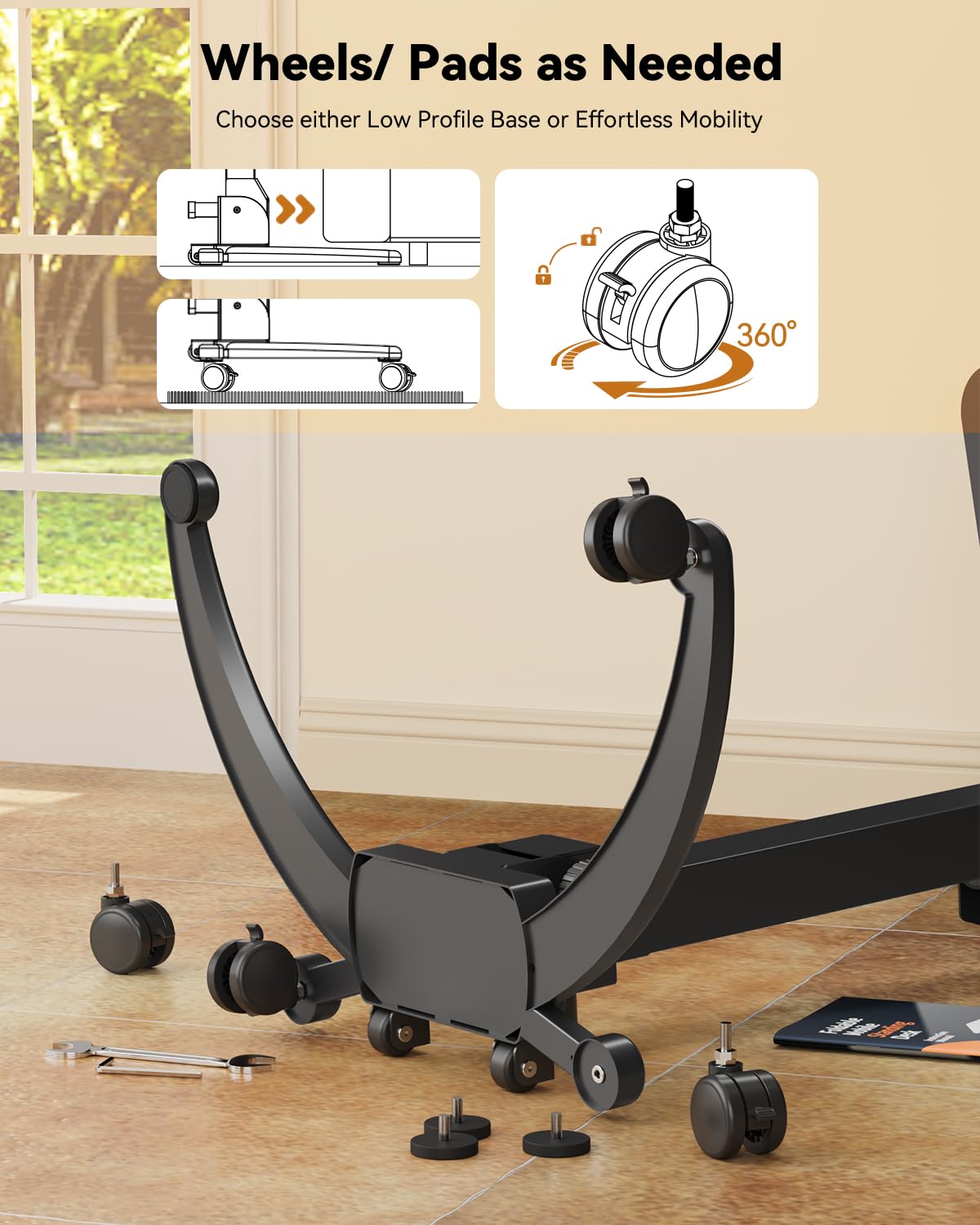 JOY worker Foldable Mobile Standing Desk, Upgraded Height Adjustable Rolling Desk, Max Height 47.6", 90° Tiltable Board & Base, Portable Workstation with Moveable Wheels, Holds Up to 22lbs, Black