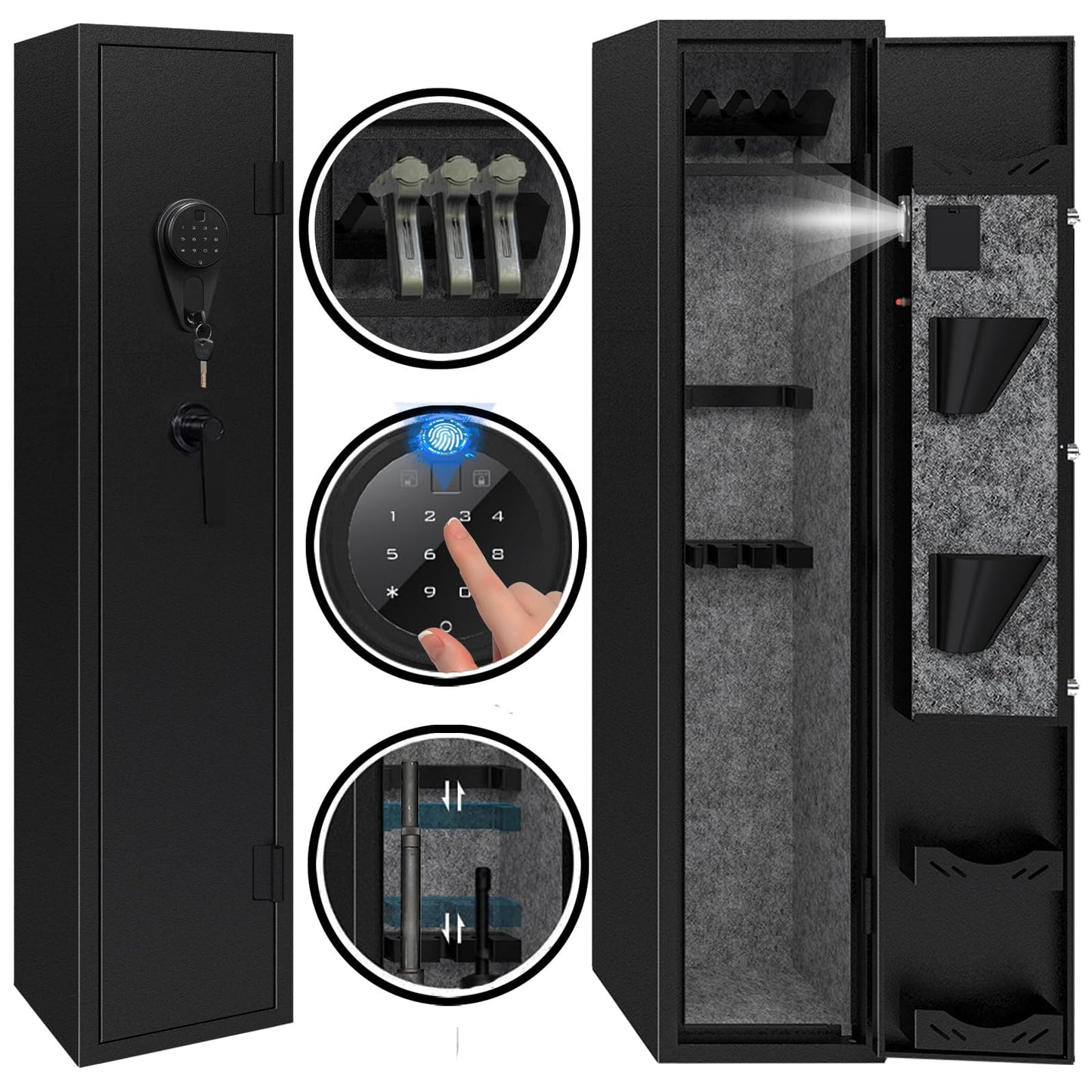 Kaer 4-5 Gun Safe,Gun Safe for Rifles and Pistols,Long Rifle Safe for Home,Gun Cabinet for Rifles and Shotguns with Fingerprint/Digital Keypad/Removable Shelf No Assembly Needed