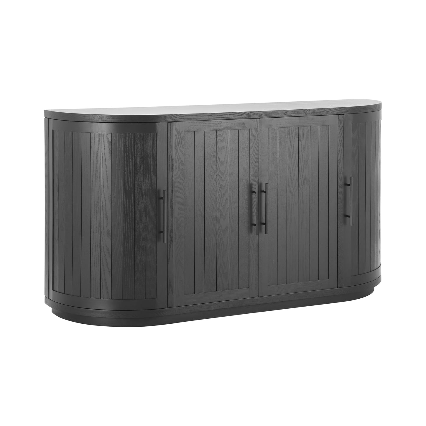 Christopher Knight Home Tian Modern Wooden Kitchen Sideboard Cabinet with Metal Handles, Living Room Storage Cabinet with Shelves, Spacious Dining Room Cupboard with 4 Doors, Curved Form, Black