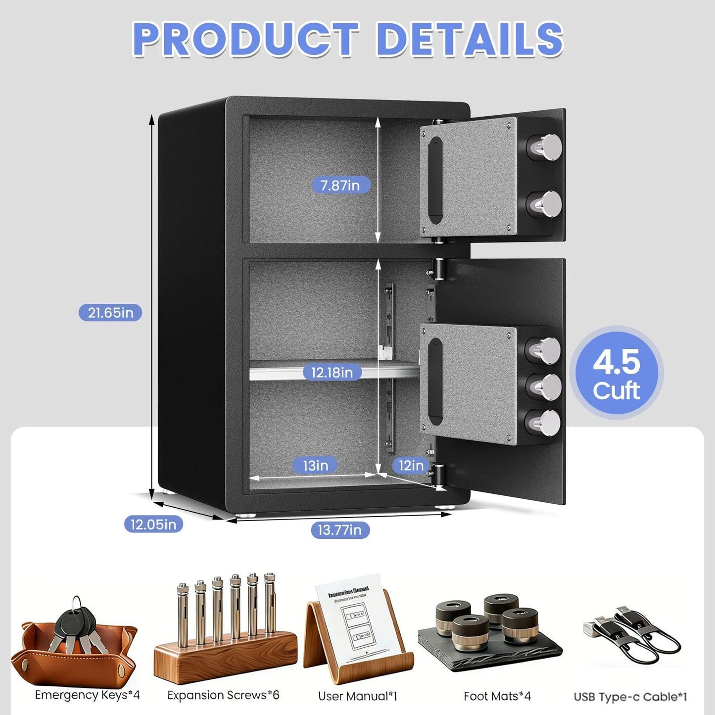 5.0 Cu Ft Fireproof Waterproof Safe Box, Anti-Theft Home Security Safe with Digital Keypad, Mute Function, LED Light & Dual AlarmLarge Lock Box for Home Office Cash Jewelry Documents