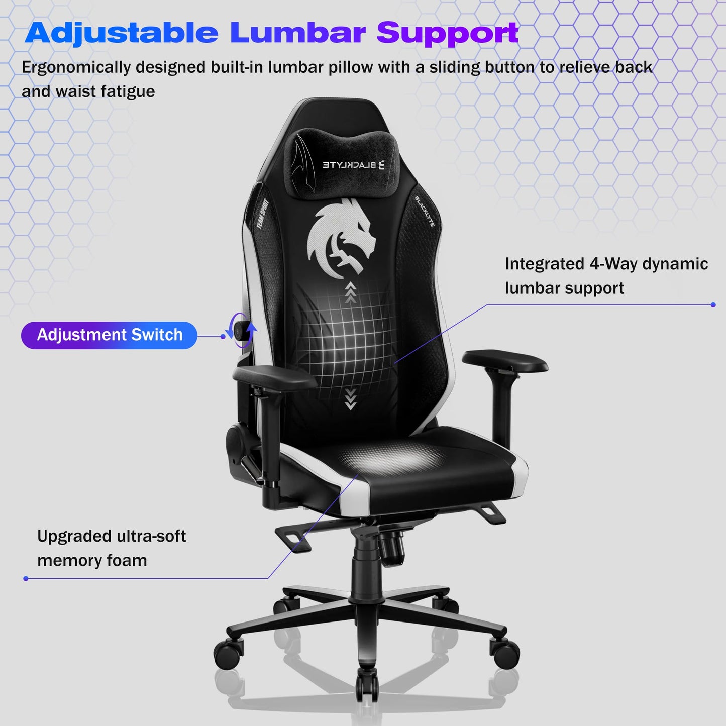 Blacklyte Athena Pro Gaming Chair Computer Chairs with Magnetic Head Pillow and Lumbar Support Height Adjustable with 360°-Swivel Seat Leather Ergonomic Desk Chair for Gaming(Spirit)
