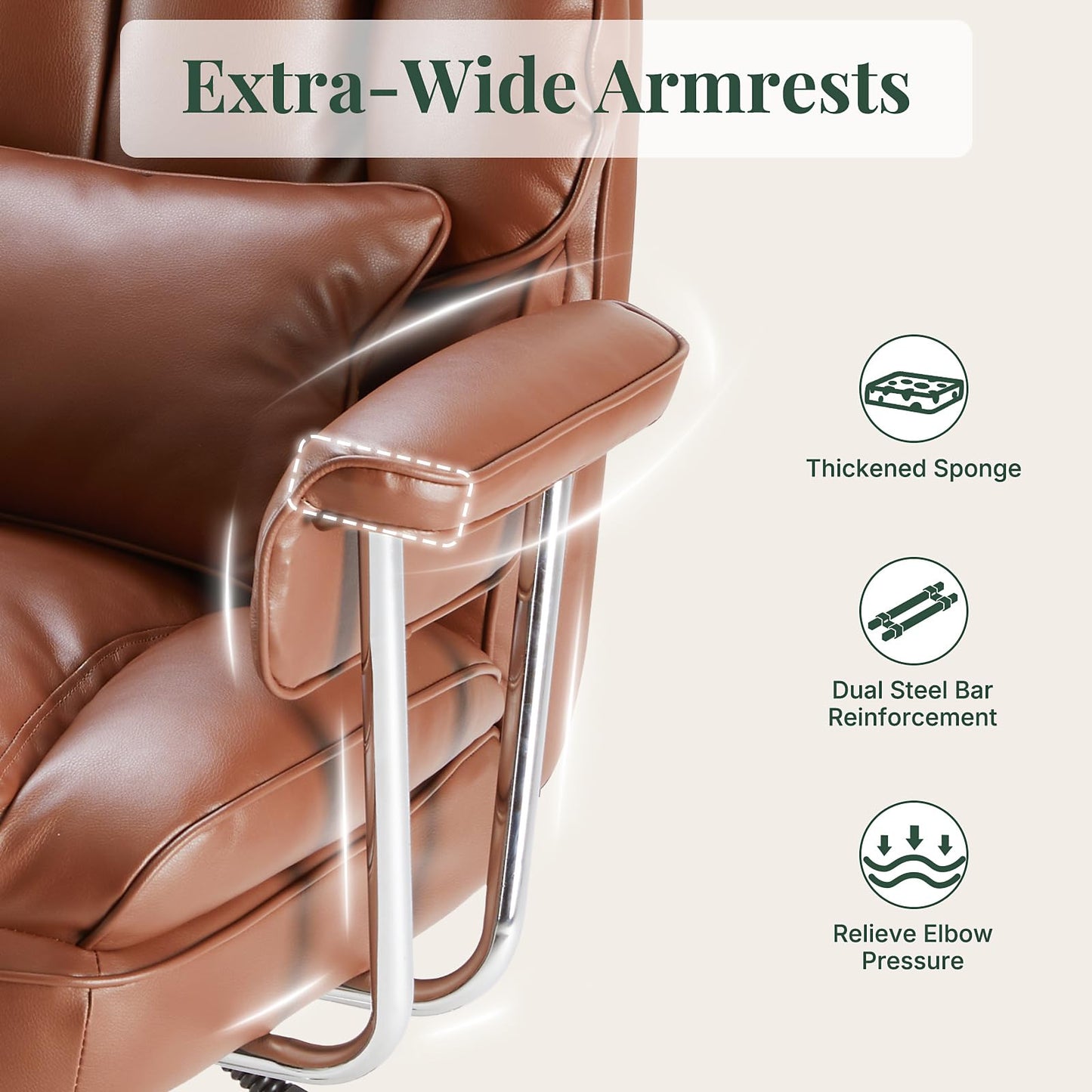 HAPPYMONT Executive Ergonomic Office Chair, PU Leather High Back Reclining Office Chair with Footrest and Lumbar Support, Height Adjustable Rolling Swivel Computer Chair for Home Office,Brown