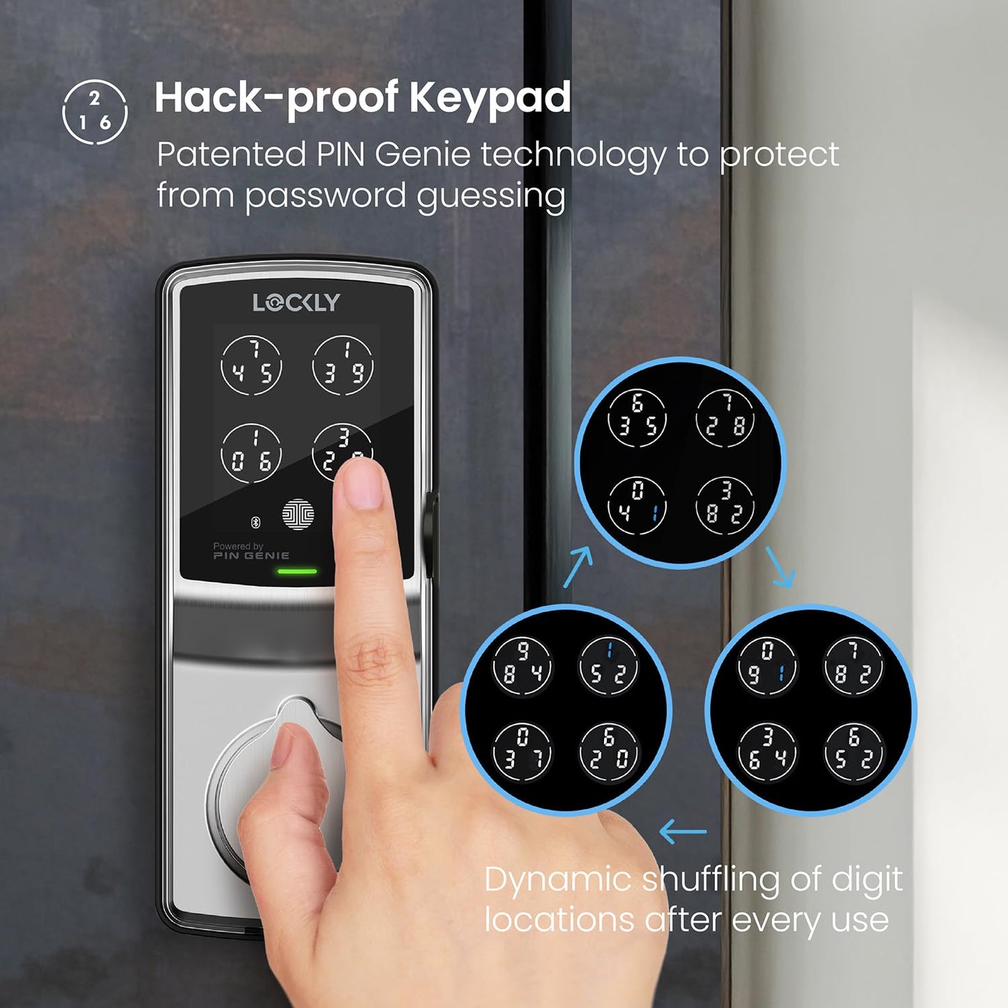 Lockly Secure Pro Smart Deadbolt Lock — Fingerprint Keyless Entry, PIN Genie® Patented Keypad, up to 99 Fingerprints, up to 33 Access Codes, Wi-Fi Hub Included, ANSI Grade 1, Alexa & Google Compatible