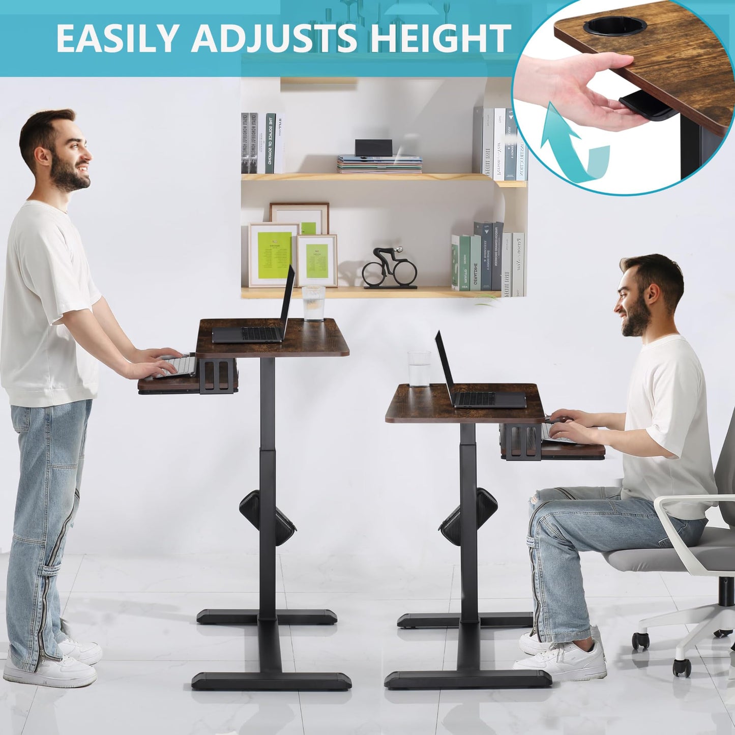 ETHU Overbed Table with Wheels, Upgrade Medical Table with Drawer, Hospital Bed Table, Workstation Desk, Adjustable Overbed Bedside Rolling Laptop Desk(Walnut)