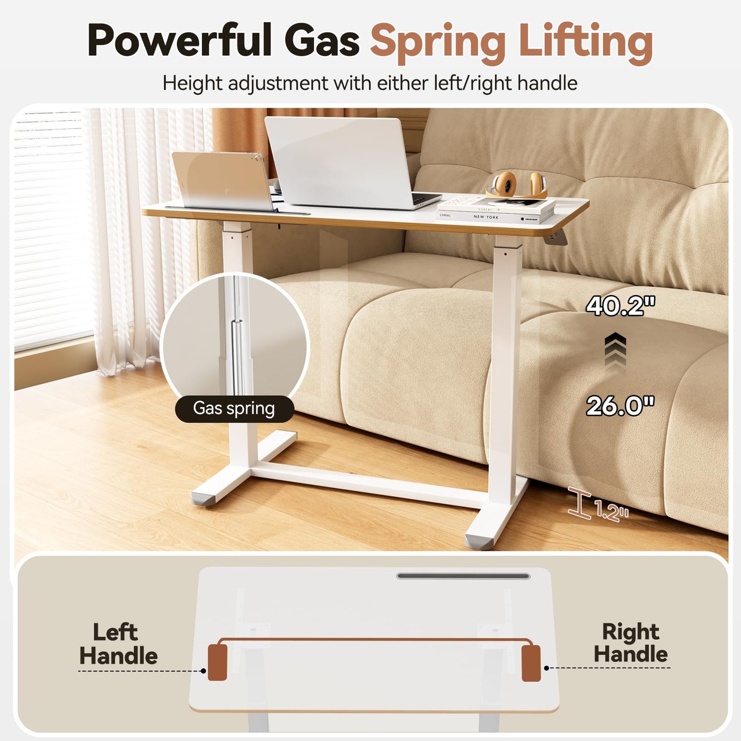 Liftsync Mobile Standing Desk, 35inch Small Rolling Table with Drawer, Height Adjustable Sit Stand Workstation, White Portable Laptop Cart with Hidden Wheels or Lockable Casters