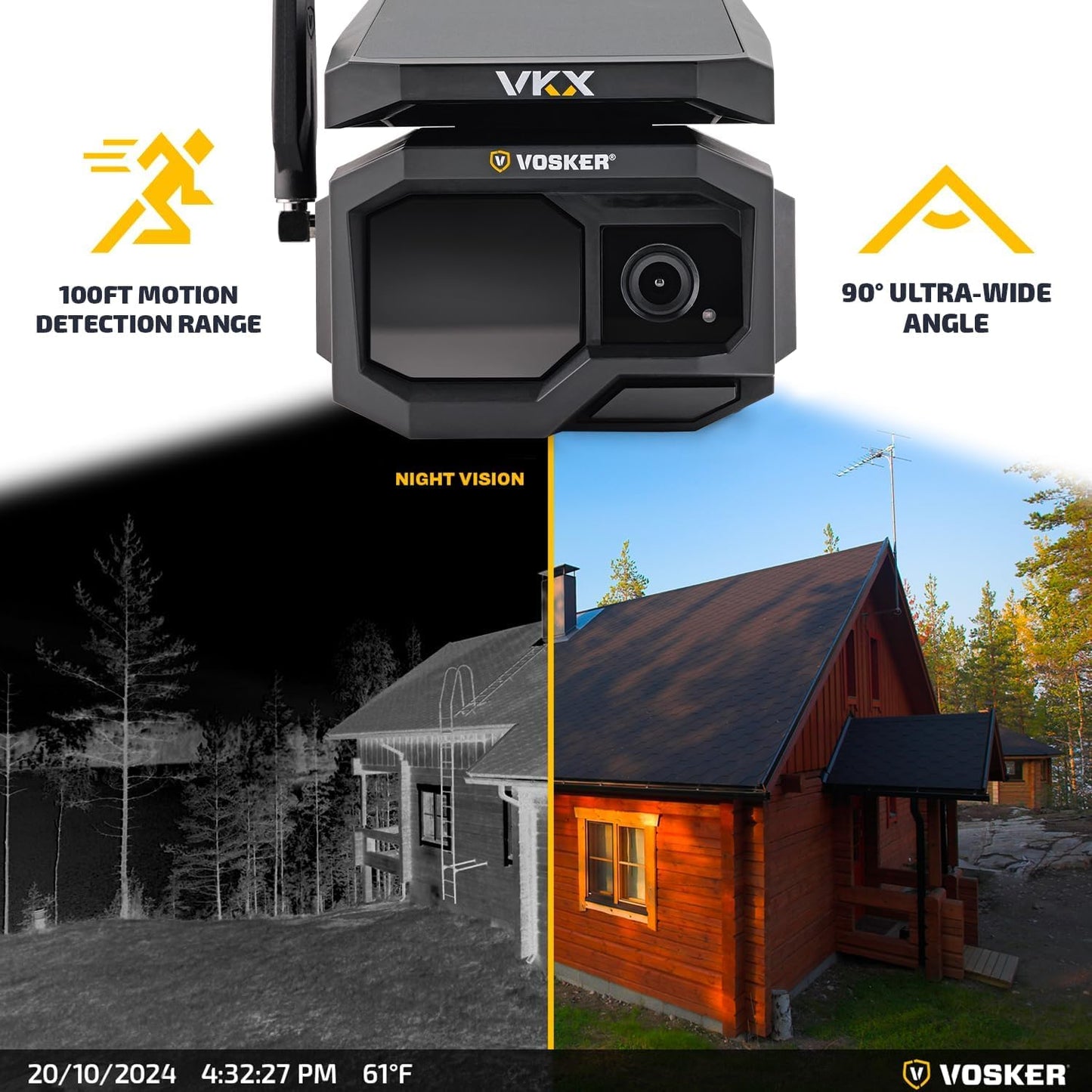 Vosker VKX Solar Powered 4G-LTE Outdoor Cellular Security Camera - No WiFi Needed, Motion Activated, Night Vision, SIM Card Included, IP65 Weather-Resistant, Photos & 15s Video Requests (2 Pack)