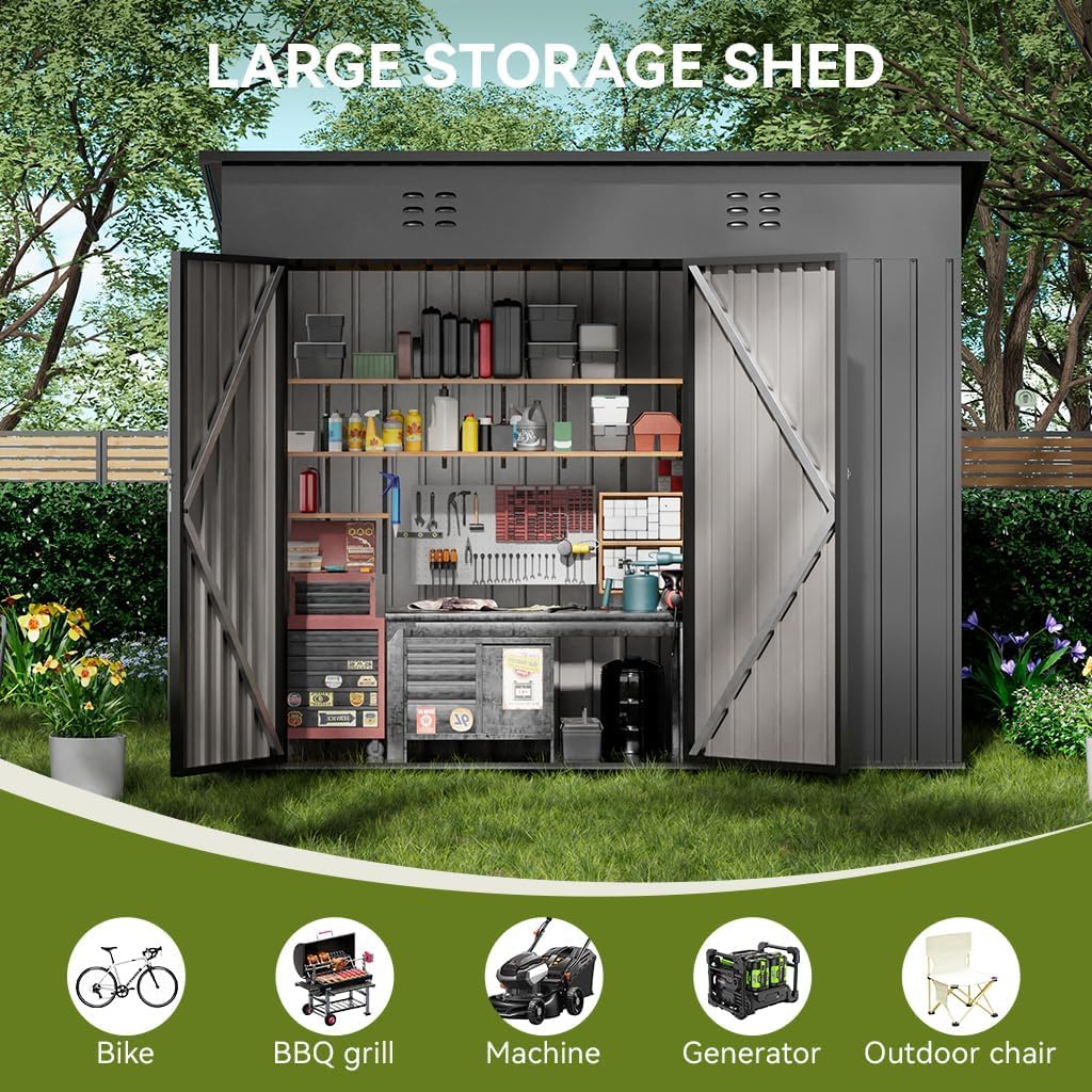 COMHOMA 8'x4' Shed Outdoor Storage,Metal Garden Tool Utility